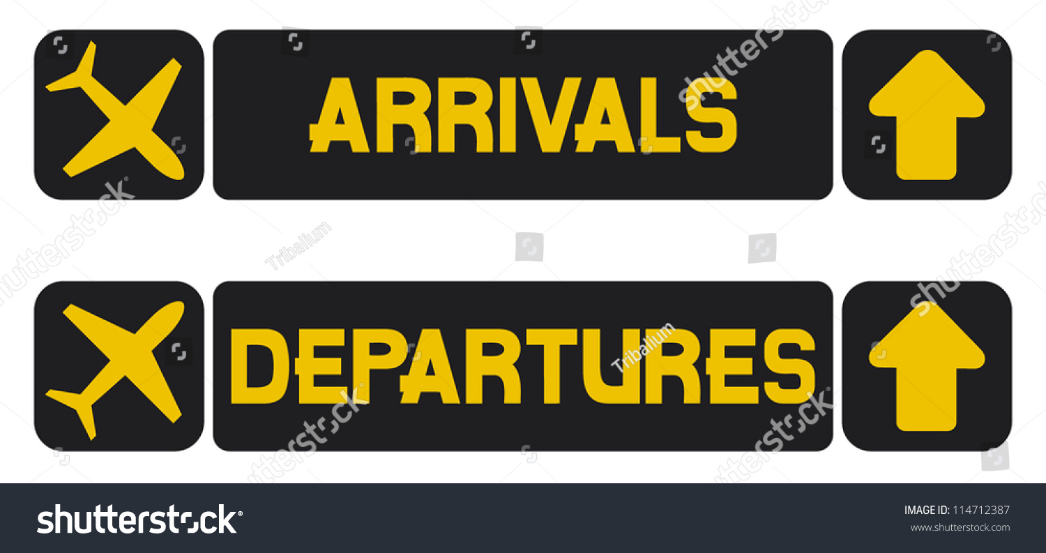 Arrival And Departures Airport Signs Information Panel Stock Vector