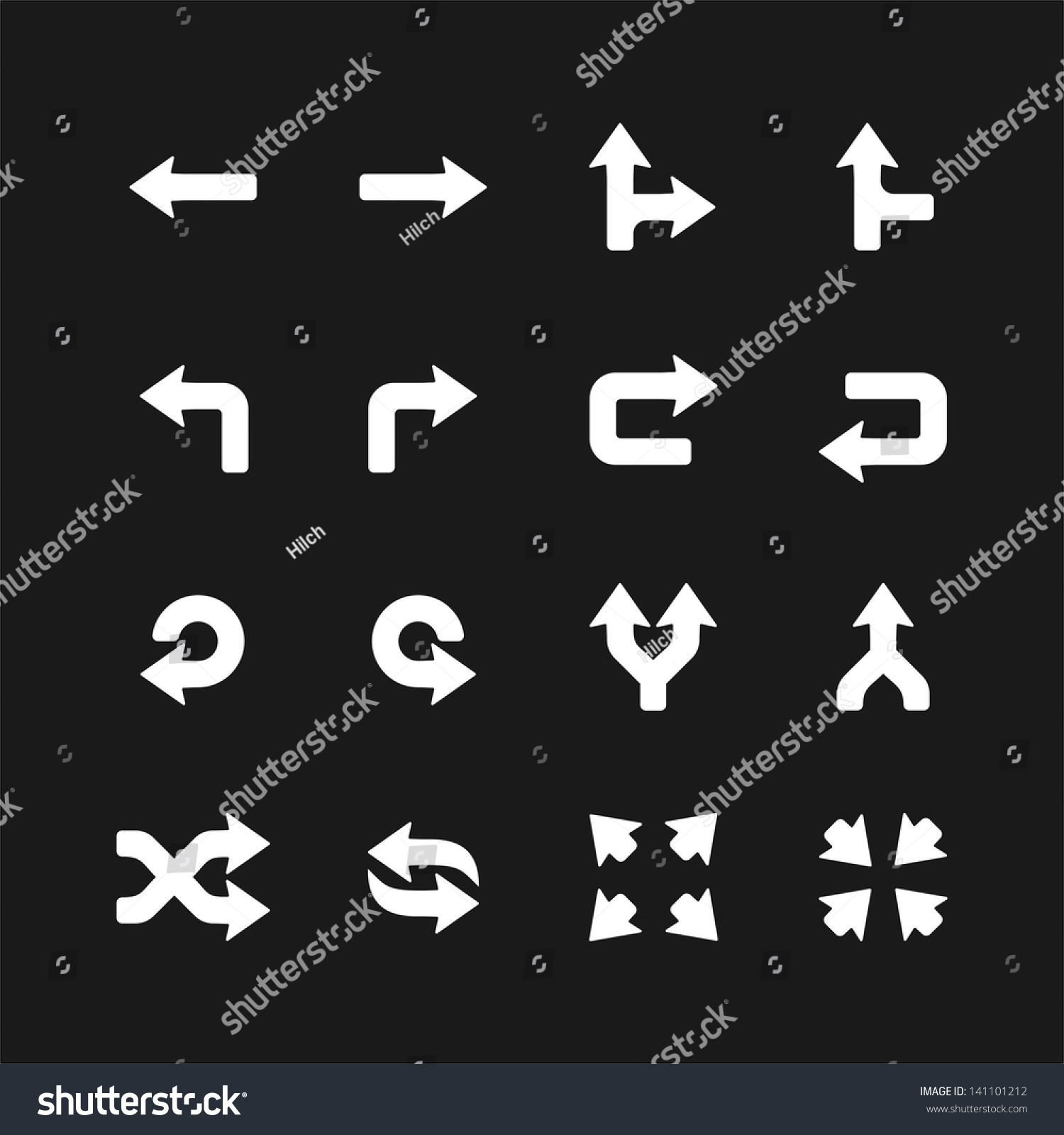 Arrows Icons Set On Black Vector White Pictograms For Web Internet Computer Mobile Apps