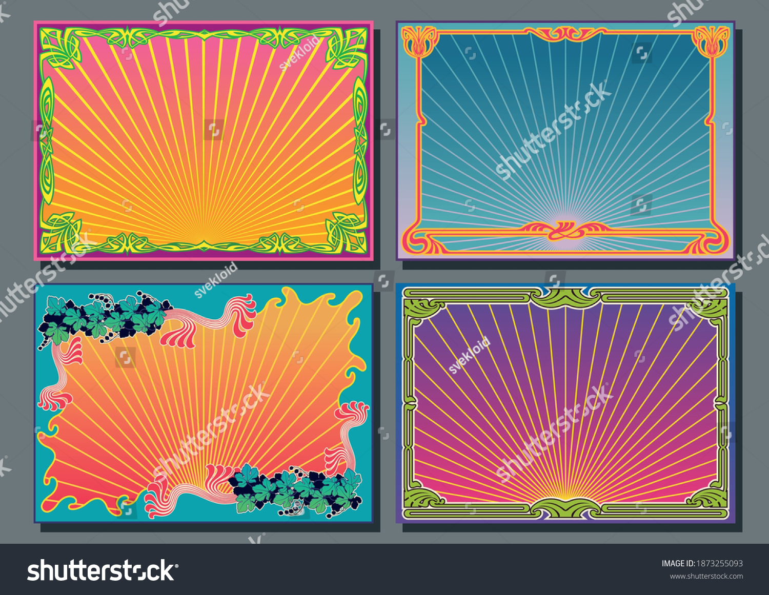 Art Nouveau Style Frame Set Psychedelic Stock Vector Royalty Free