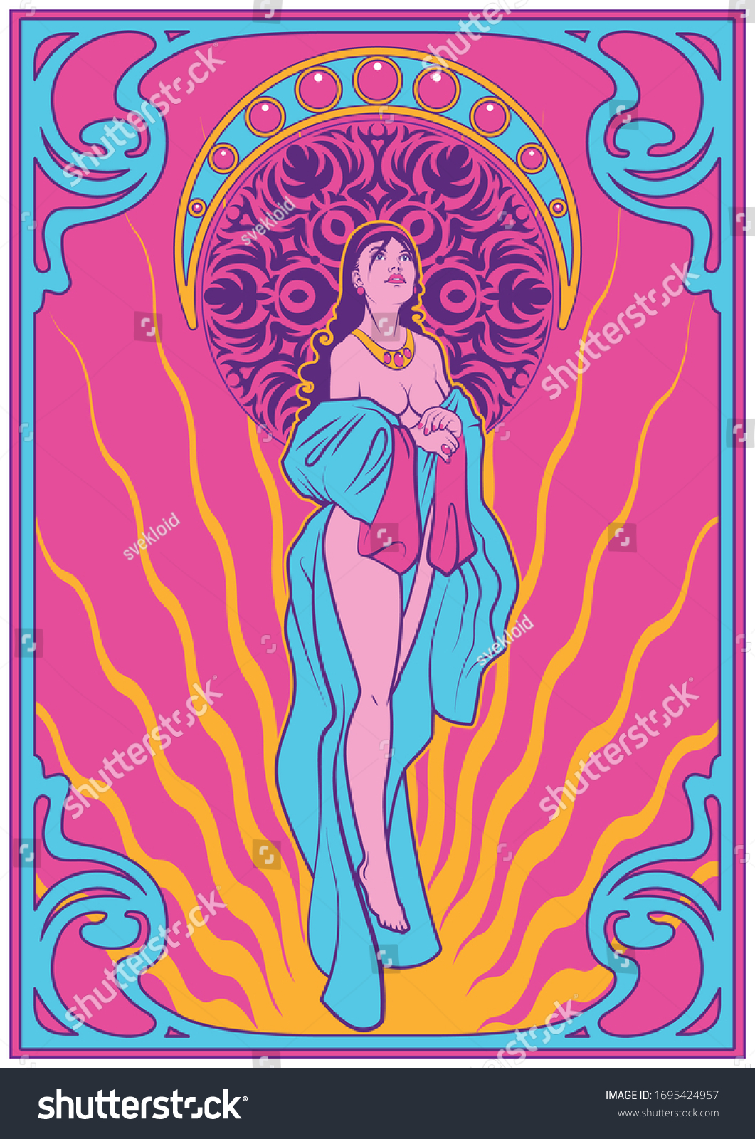 Art Nouveau Women Poster Psychedelic Art Stock Vector Royalty Free