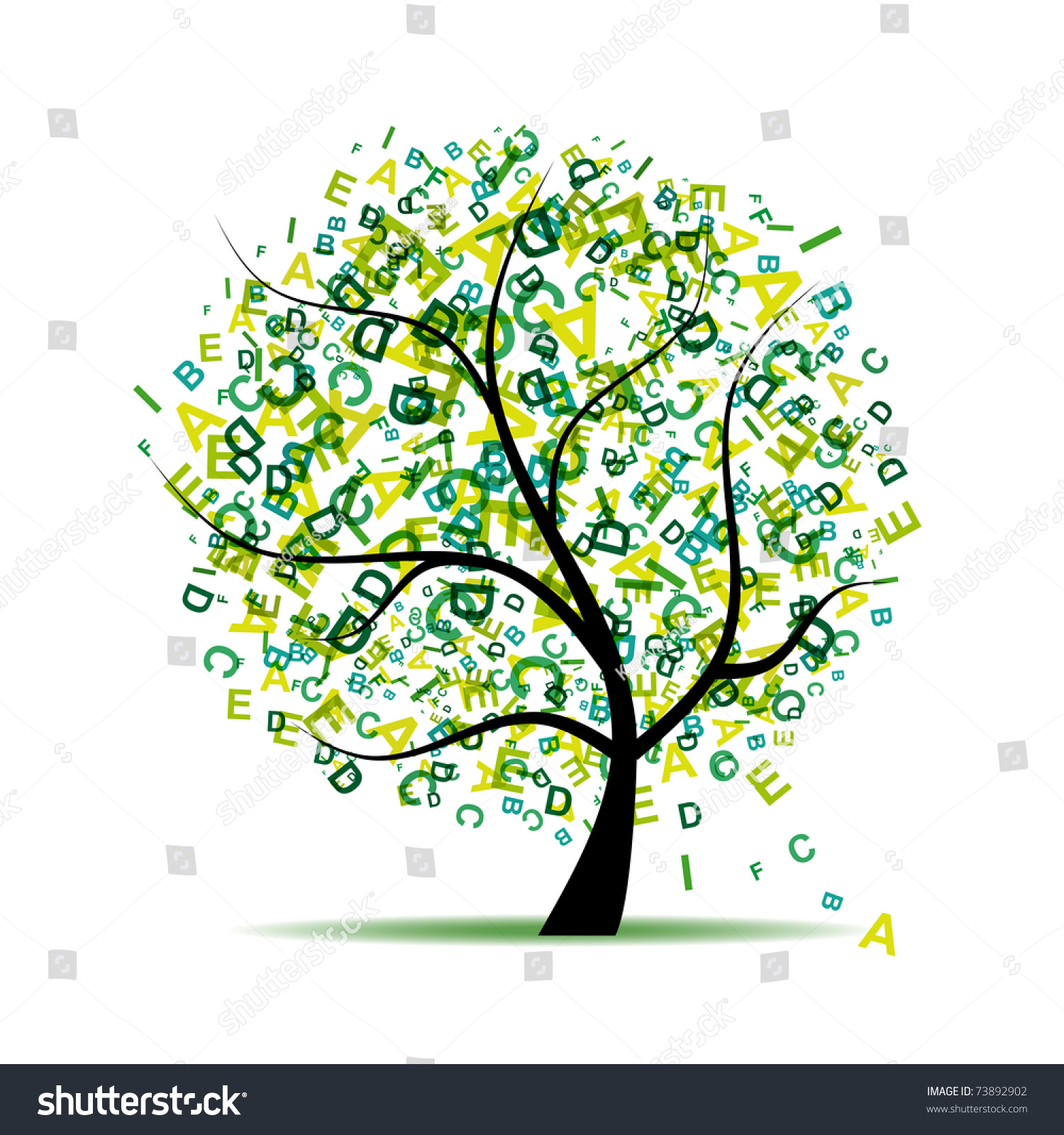 Art Tree With Letters Green For Your Design Stock Vector Illustration