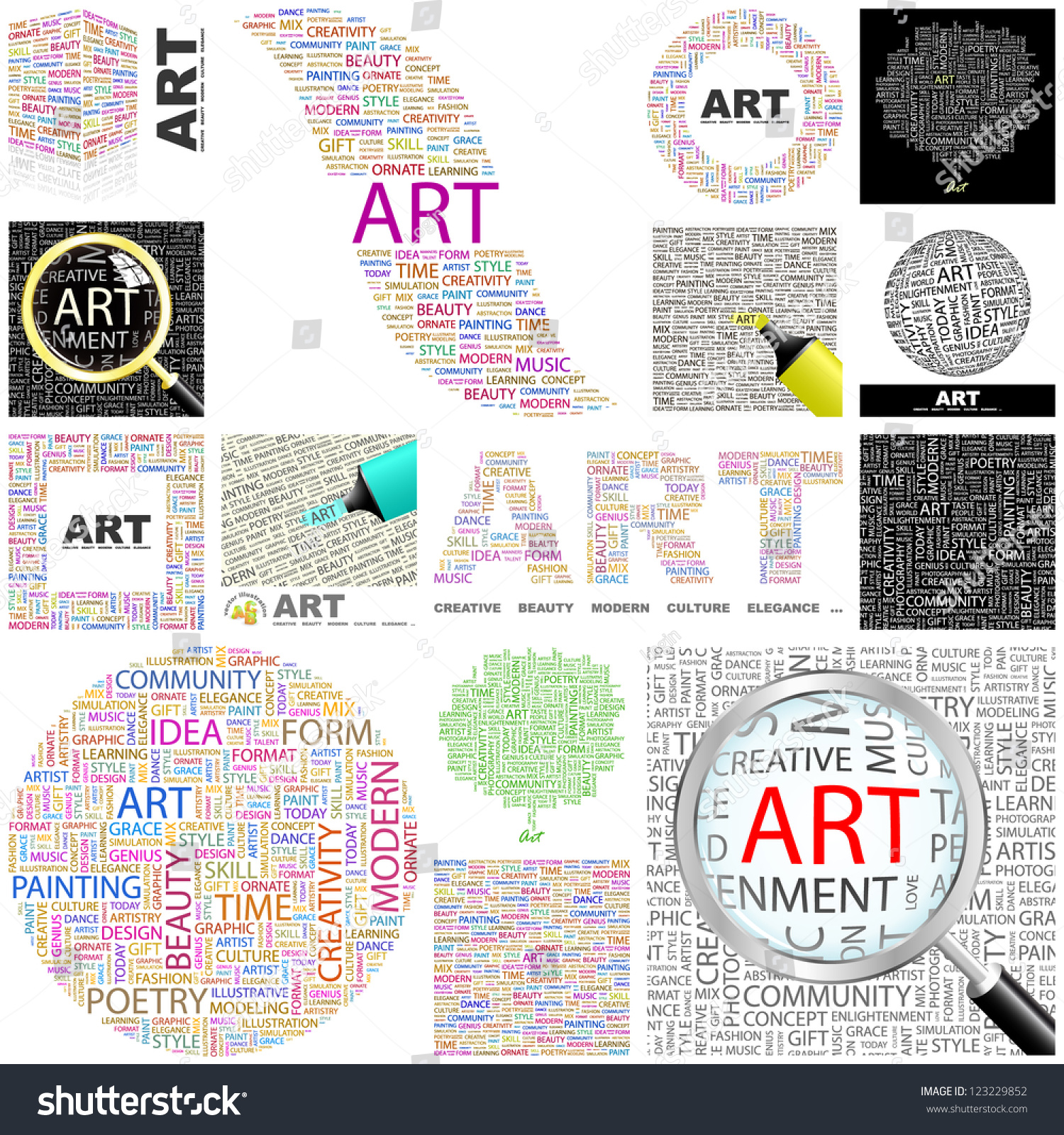 Art Word Collage Great Collection Stock Vector 123229852 - Shutterstock