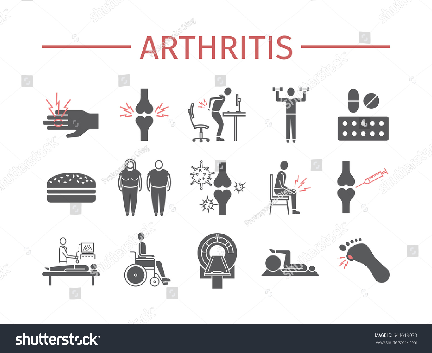 Arthritis Symptoms Treatment Icons Set Vector Stock Vector Royalty