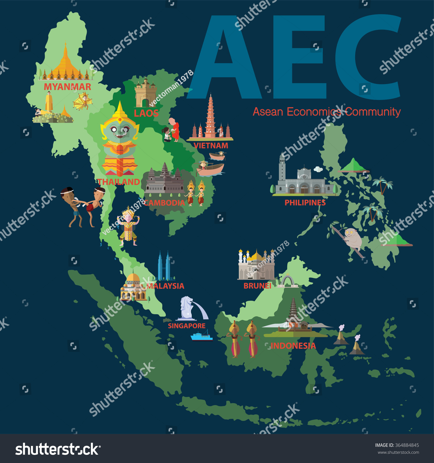 Asean Economics Community Aec Eps 10 Stock Vector Royalty Free 364884845