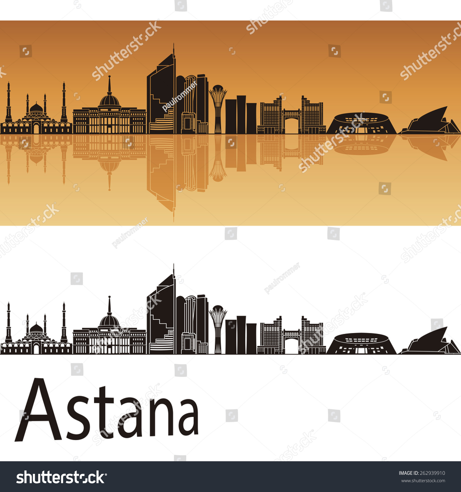 Astana Skyline Orange Background Editable Vector Stock Vector Royalty