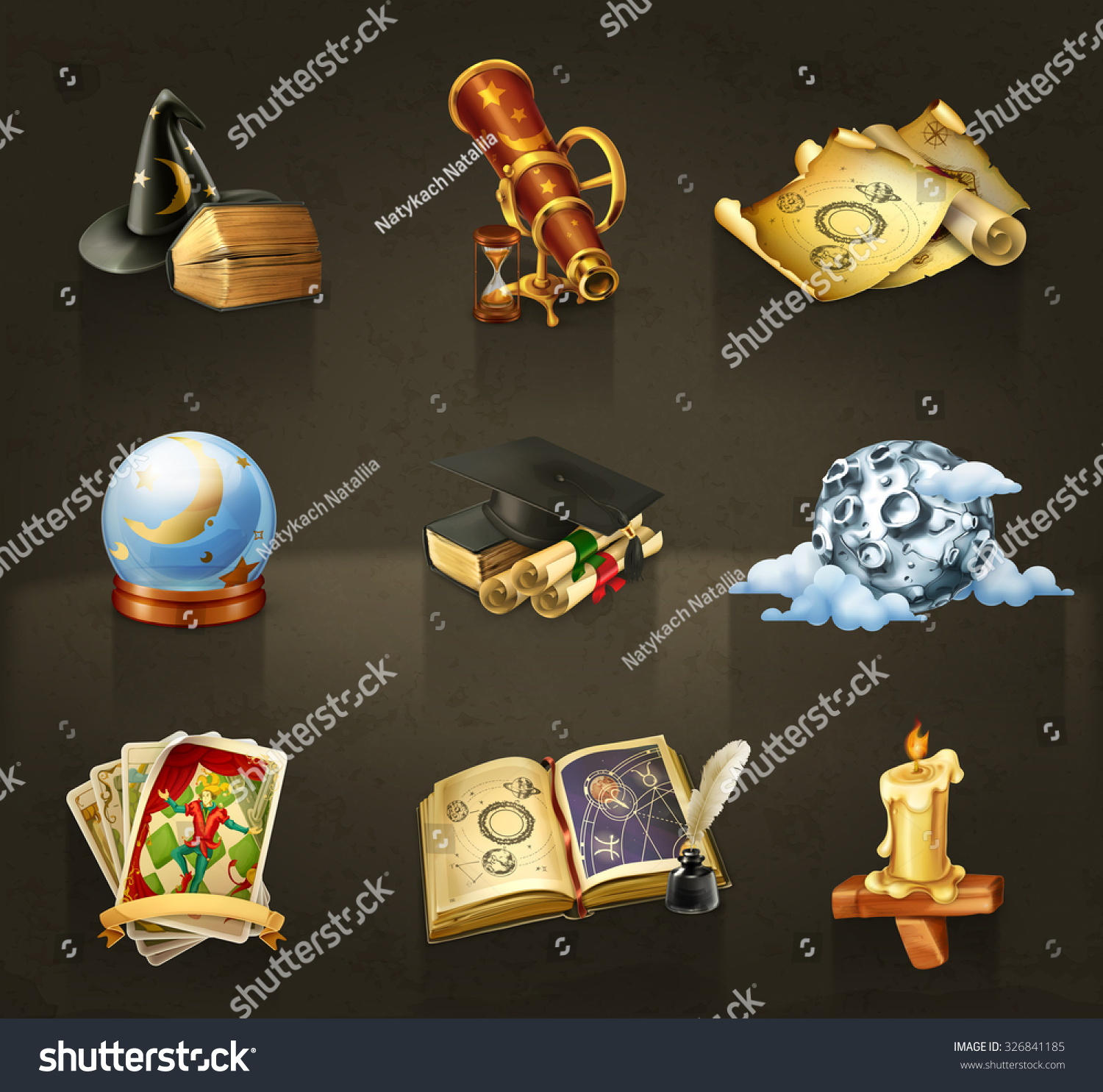 Astrology Set Vector Icons Dark Stock Vector 326841185 - Shutterstock