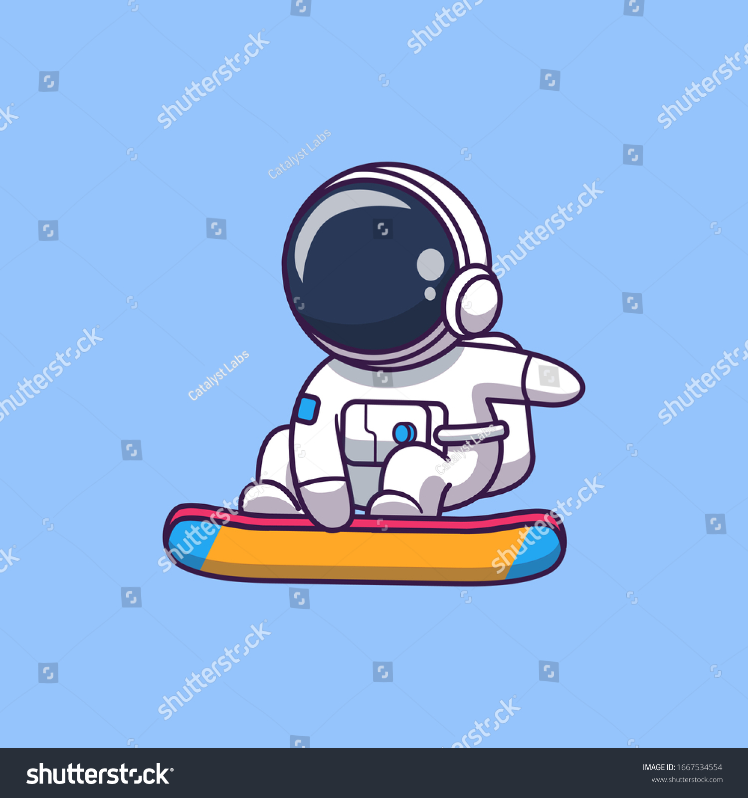 Astronaut Surfing On Moon Vector Icon เวกเตอรสตอก ปลอดคาลขสทธ