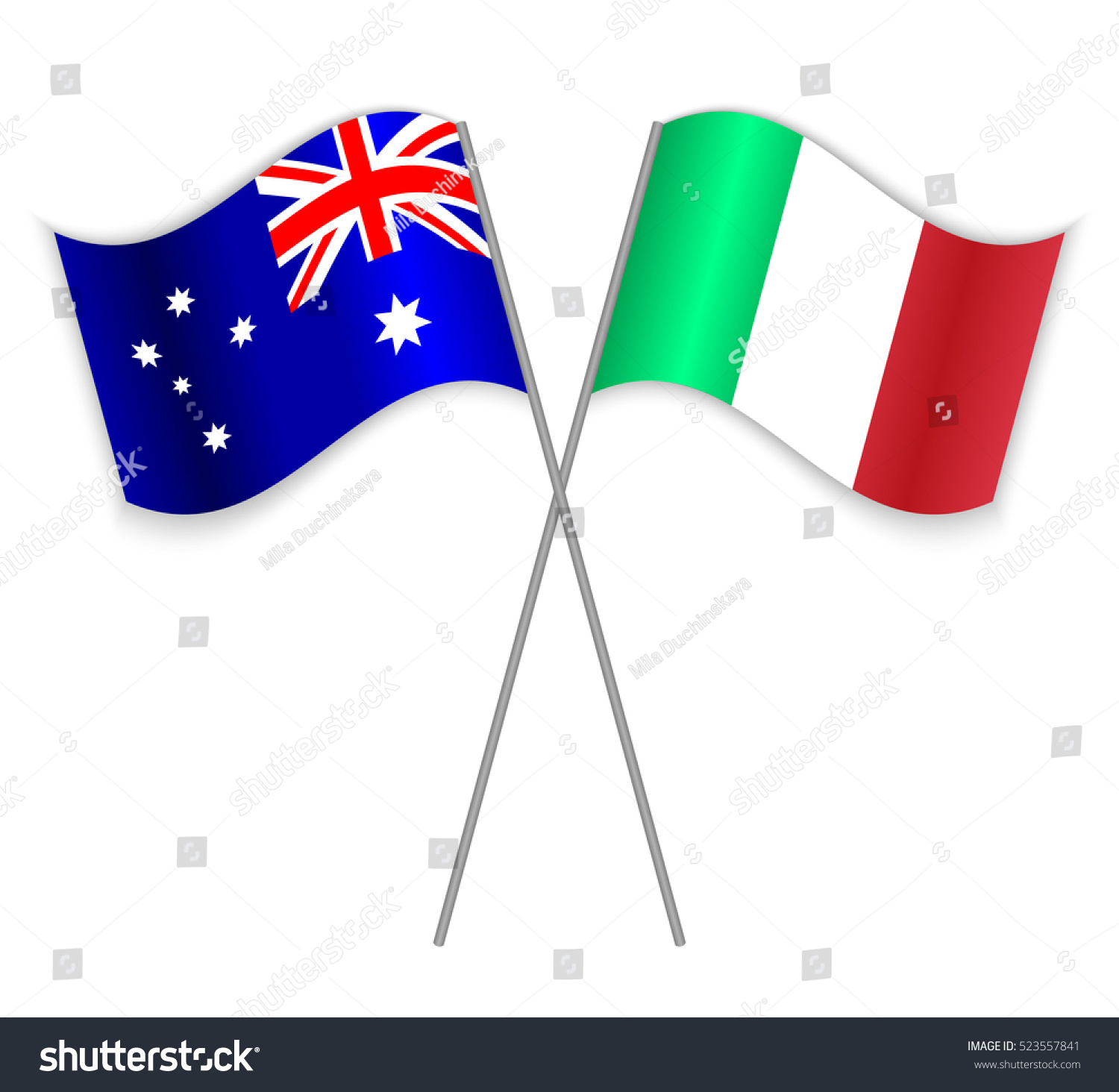 Australian Italian Crossed Flags Australia Combined Stock Vector