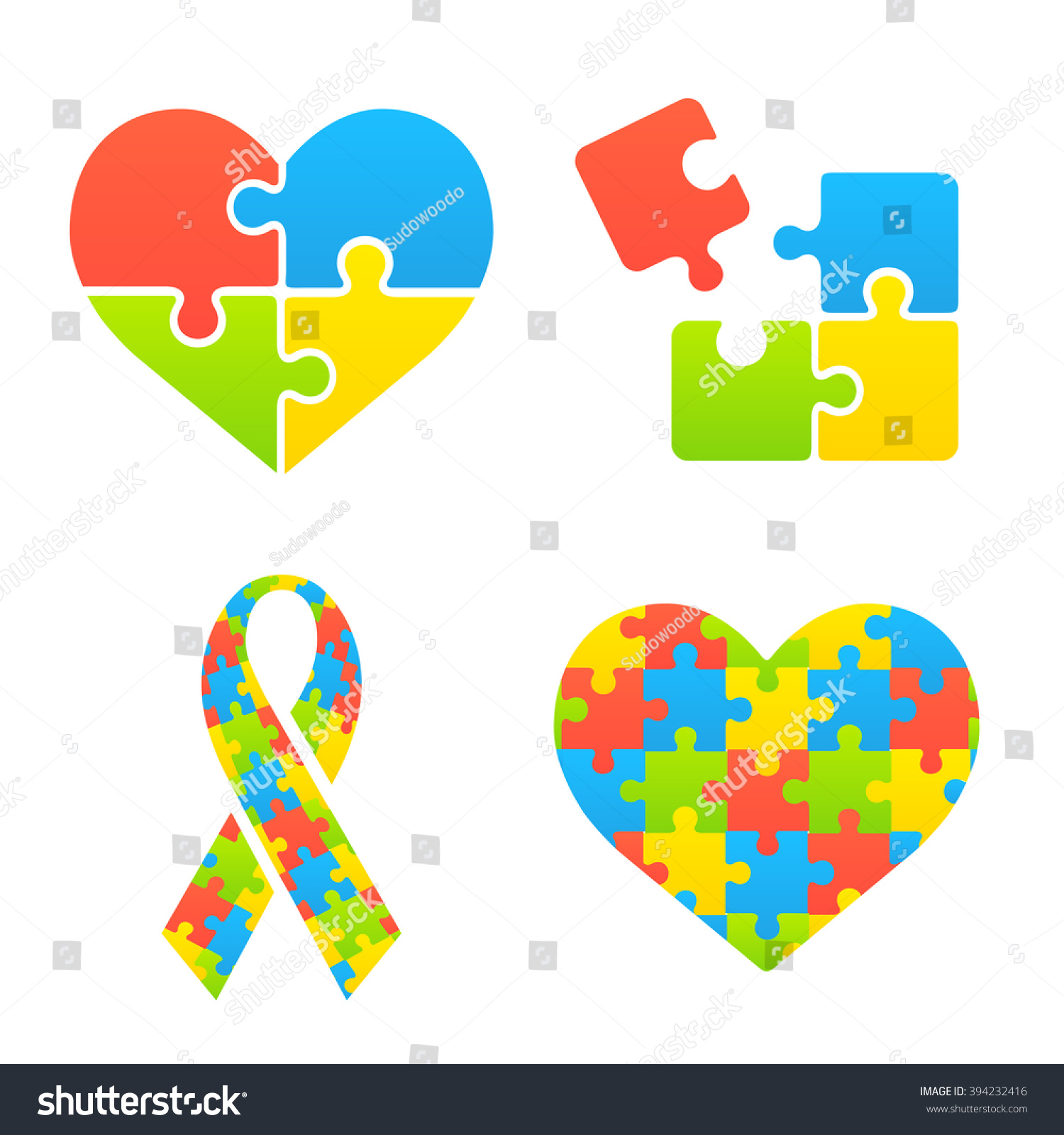 autism awareness symbols set heart ribbon stock vector autism awareness symbols set heart ribbon stock vector
