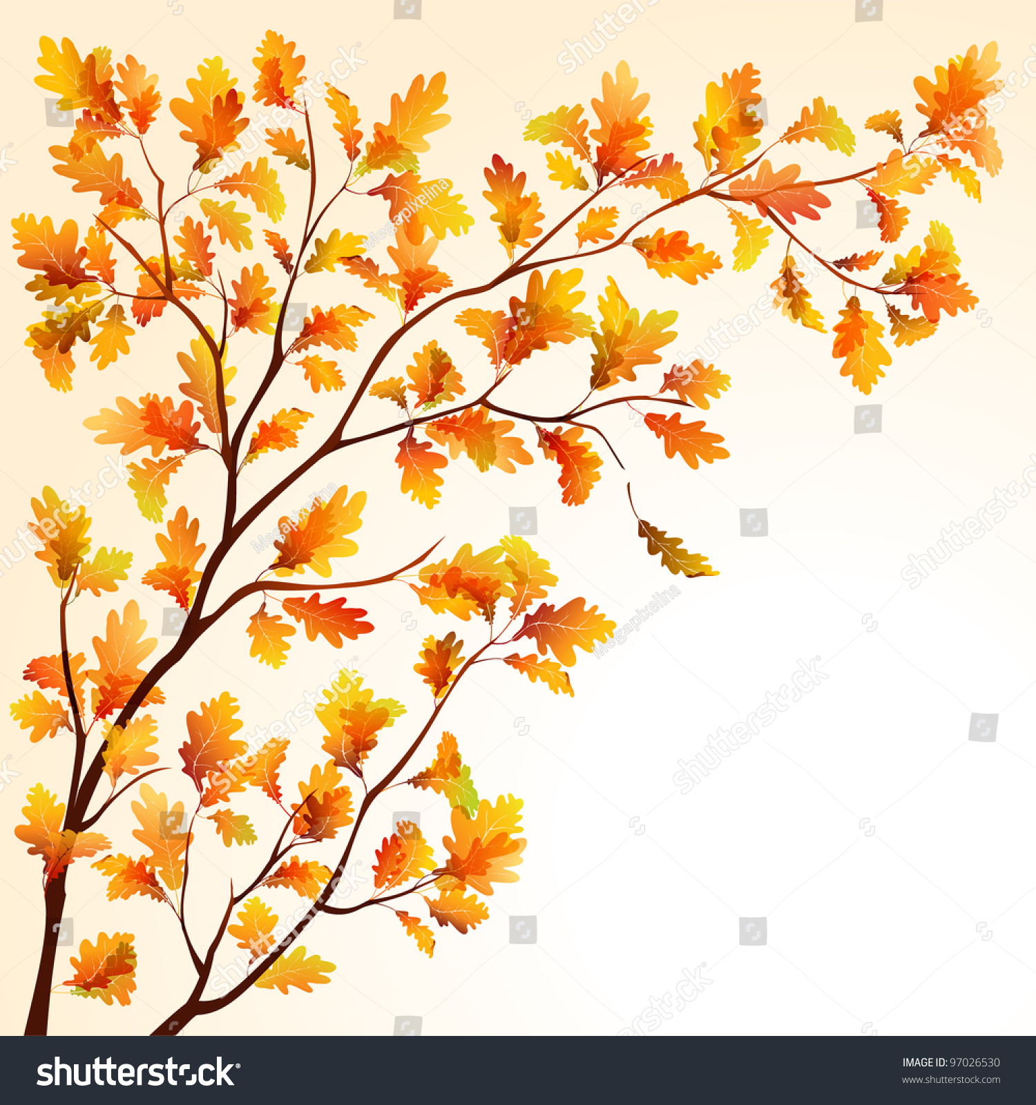 Autumn Oak Tree Branch On Bright Stock Vector 97026530 - Shutterstock