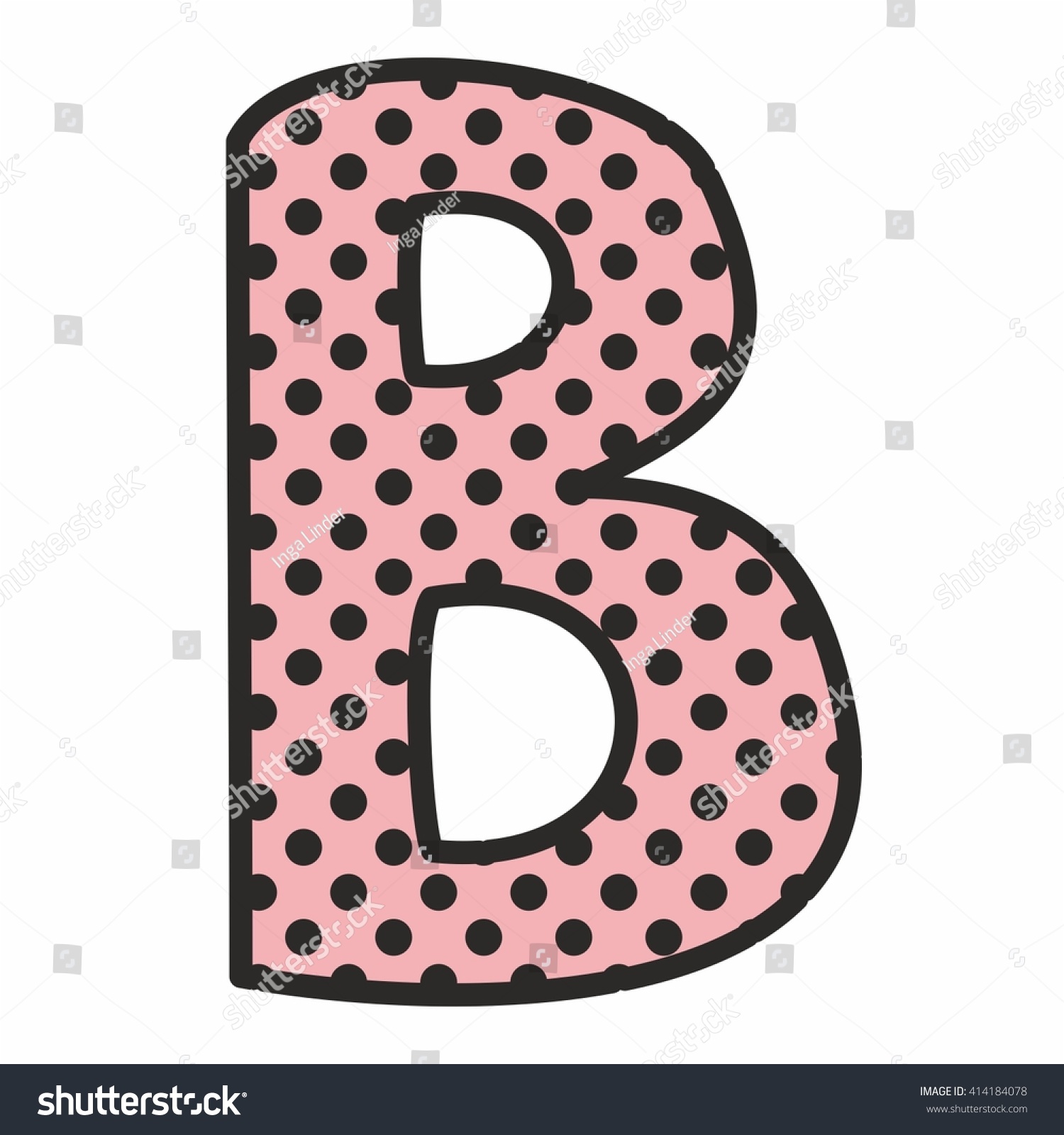 B Vector Alphabet Letter With Black Polka Dots On Pink Background ...