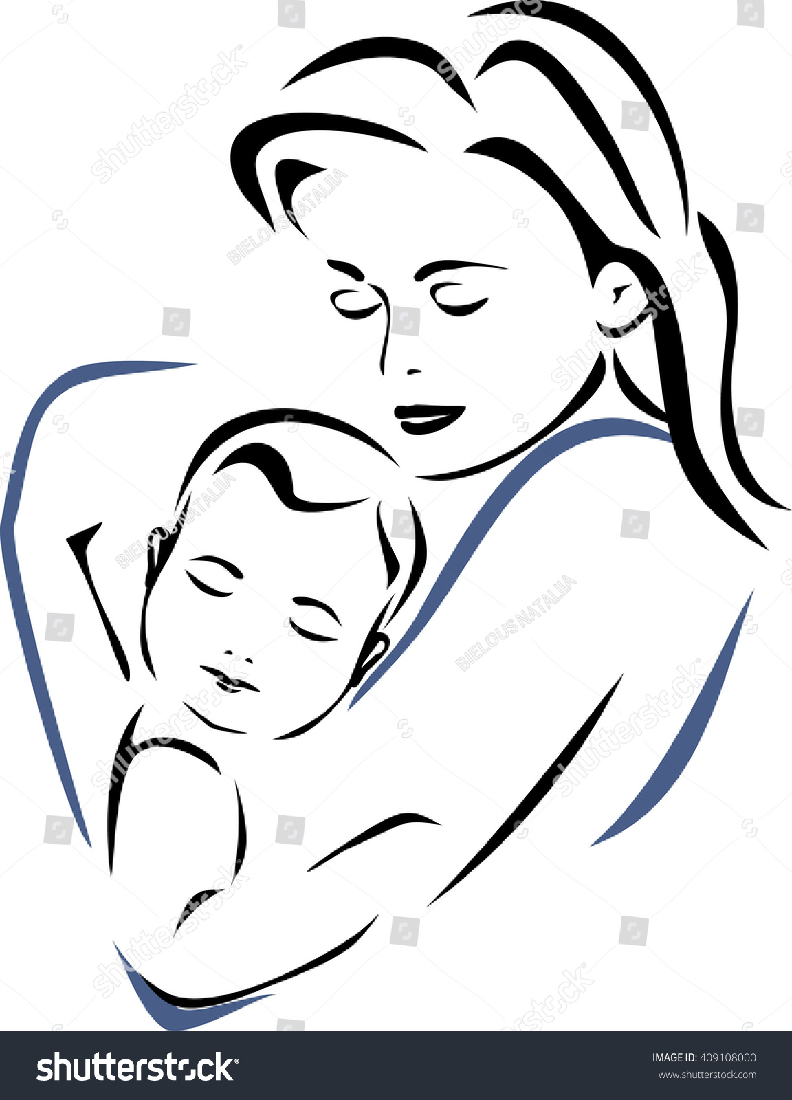 Baby And Mother Outline Drawing Vector 409108000 Shutterstock