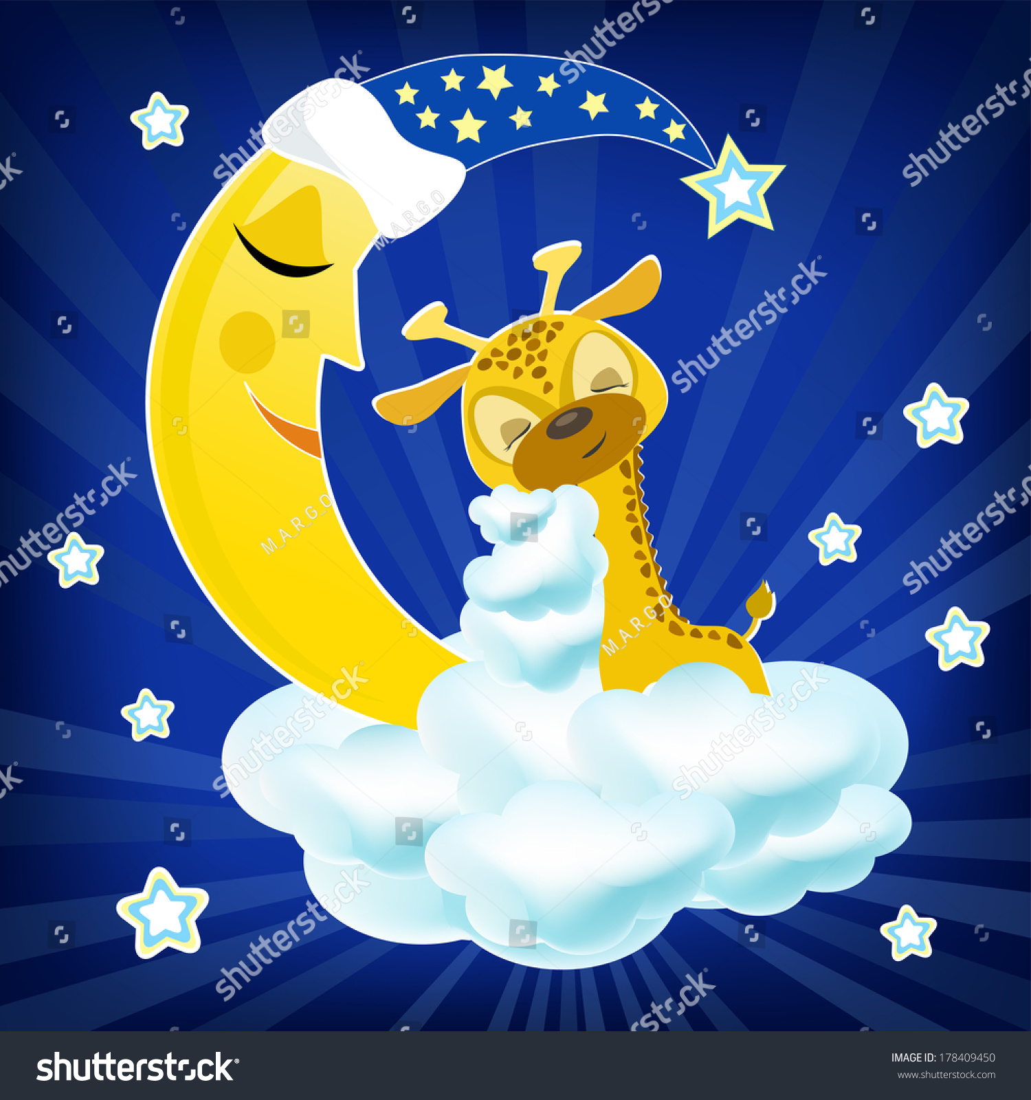 Baby Giraffe Sleeping On Cloud Vector Stock Vector 178409450 Shutterstock