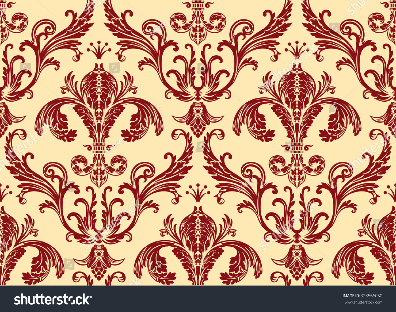 Background Antique Seamless Wallpaper. Red Decor Vintage Stock Vector