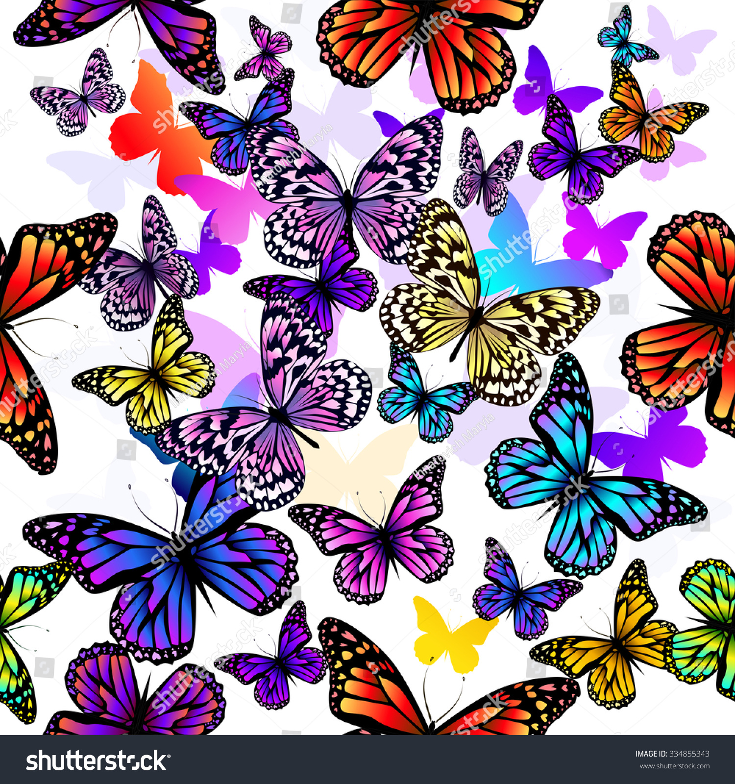 Background Seamless Pattern Of Colored Butterflies. Vector 334855343