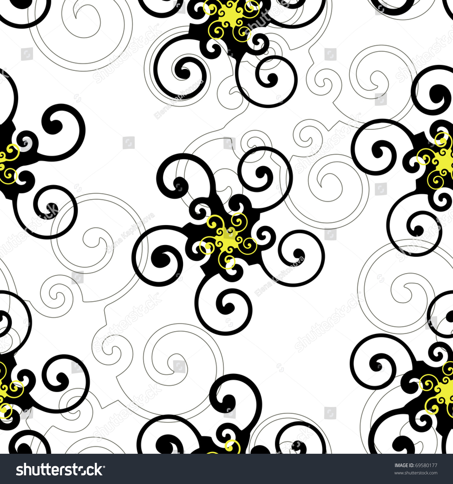 Background Black Yellow Swirl Elements Seamless Stock Vector 69580177