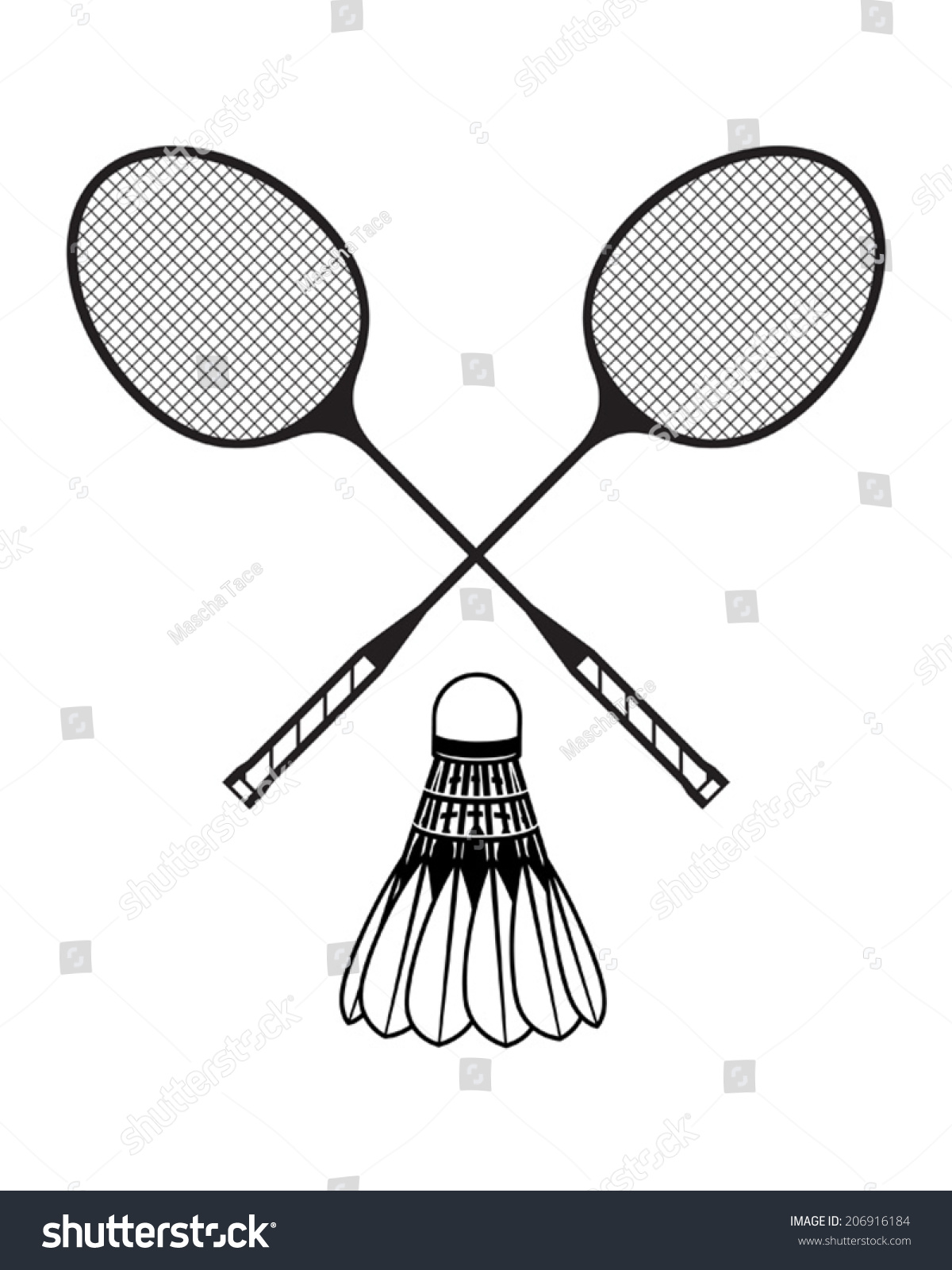 Badminton Rackets Shuttlecock Black White Stock Vector 206916184 