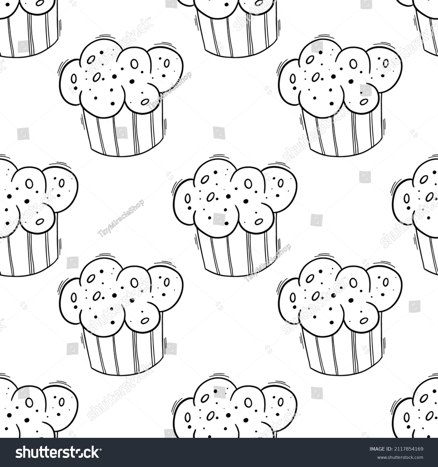 Bakery Black Doodle Outline Seamless Pattern Stock Vector Royalty Free