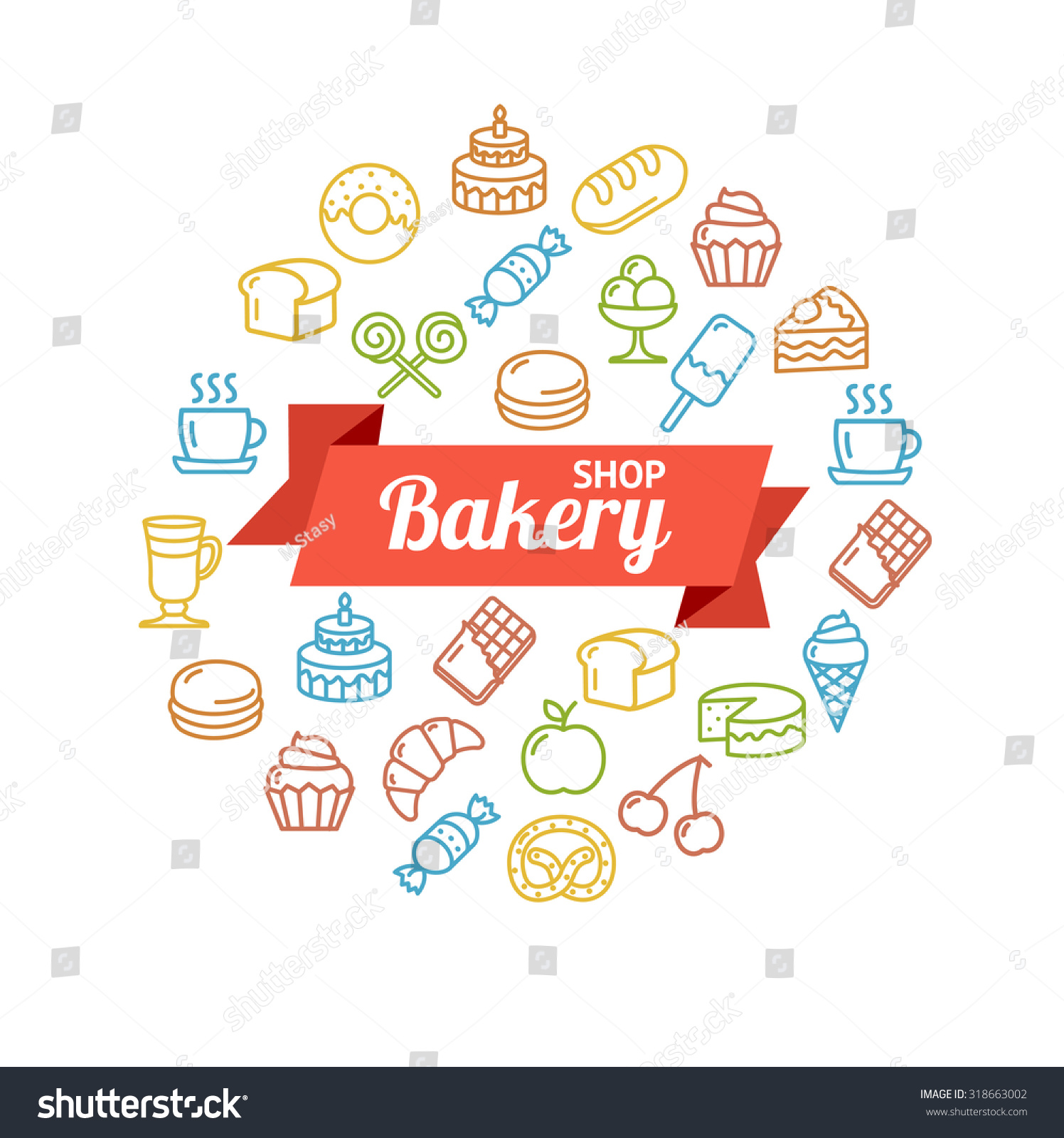 Bakery Shop Colorful Concept Outline with Space for Header Vector illustration Bakery Shop Colorful Concept Outline with Space for Header Vector illustration