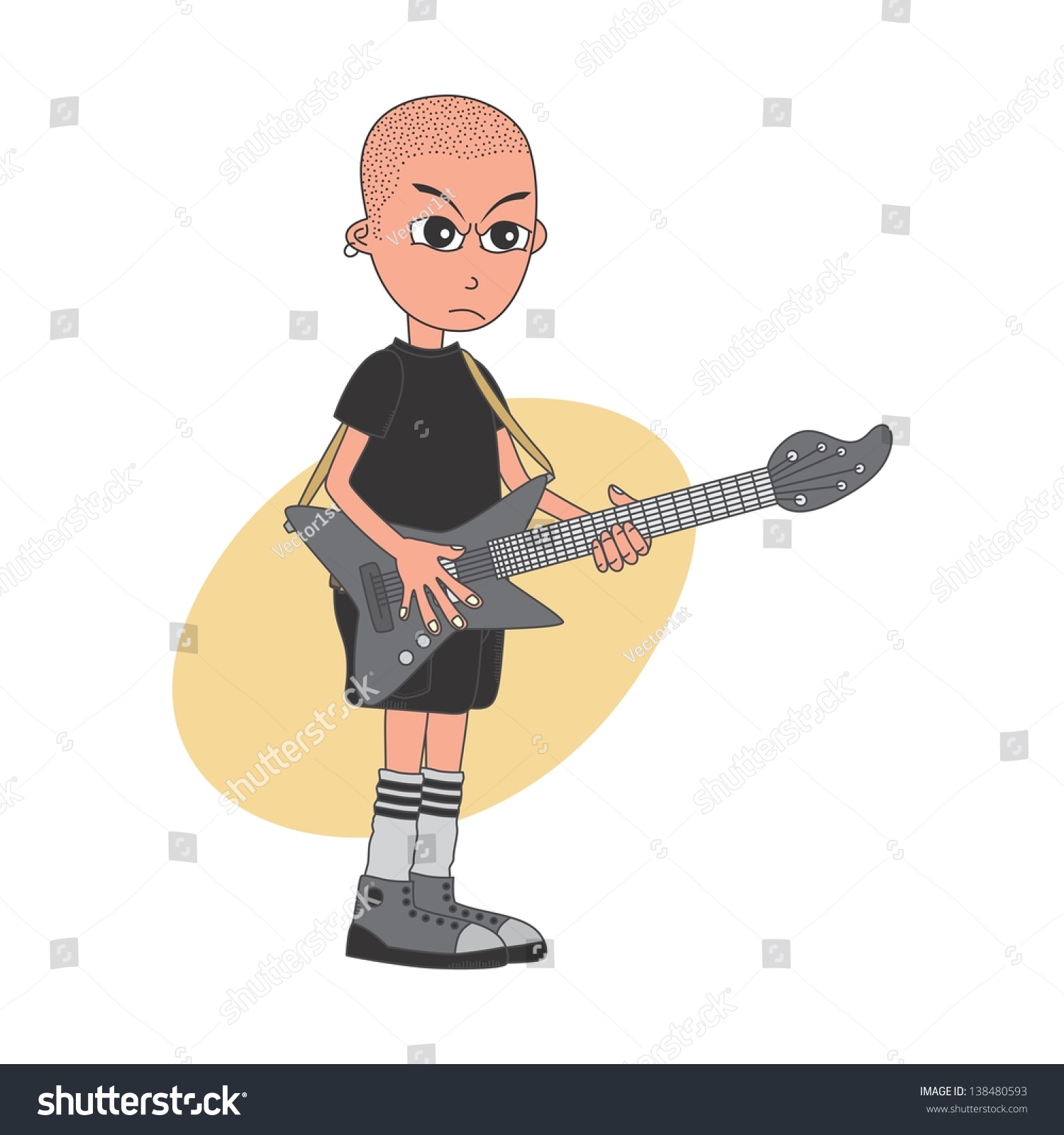 Bald Guitarist Cartoon Character Stock Vector Illustration 138480593