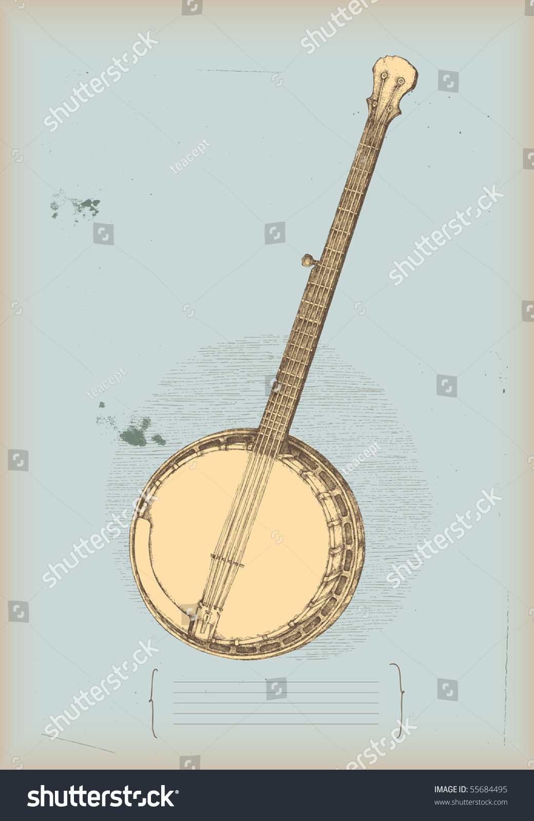 Banjo Drawing Traditional Instrument Stock Vector Illustration