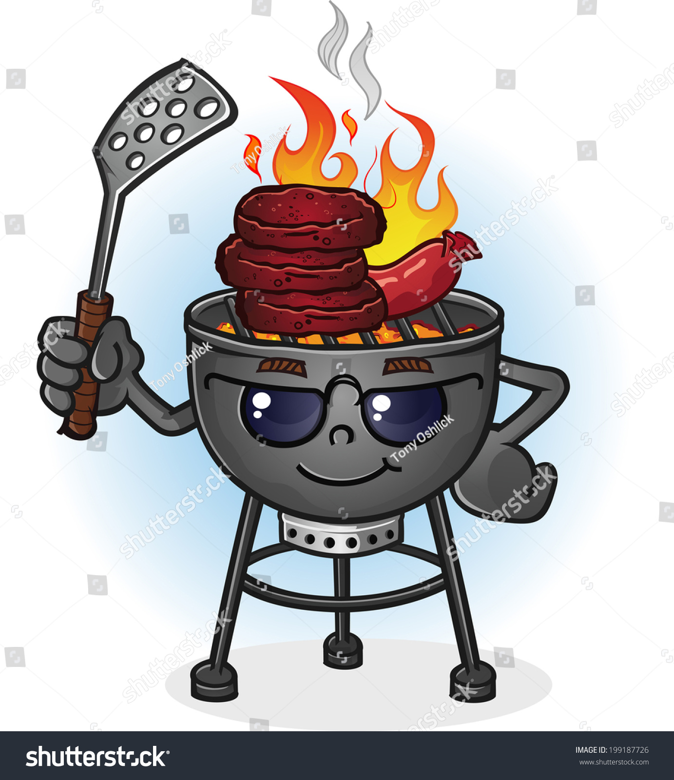 Barbecue Grill Cartoon Character Attitude Stock Vector 199187726