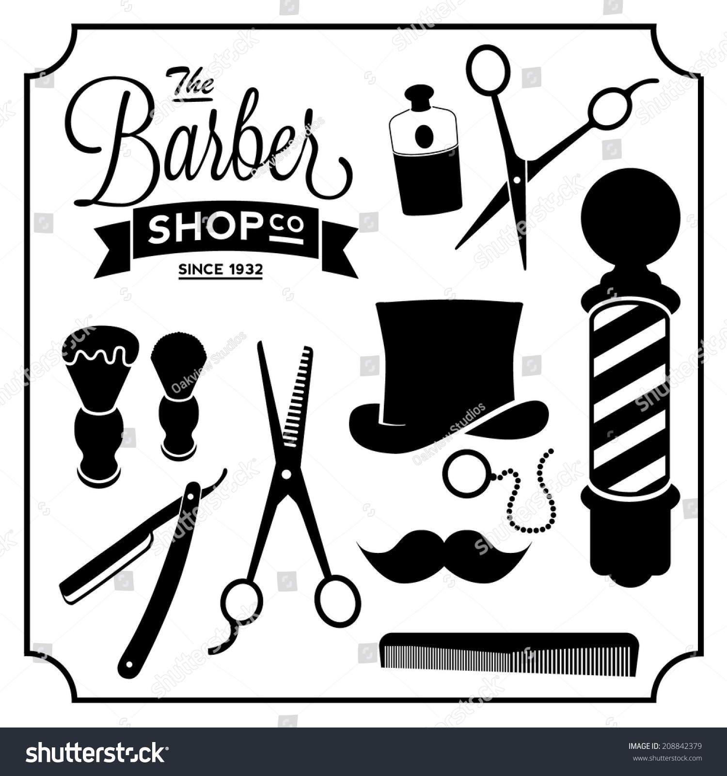 Barber Shop Items Set Vintage Stock Vector 208842379 : Shutterstock