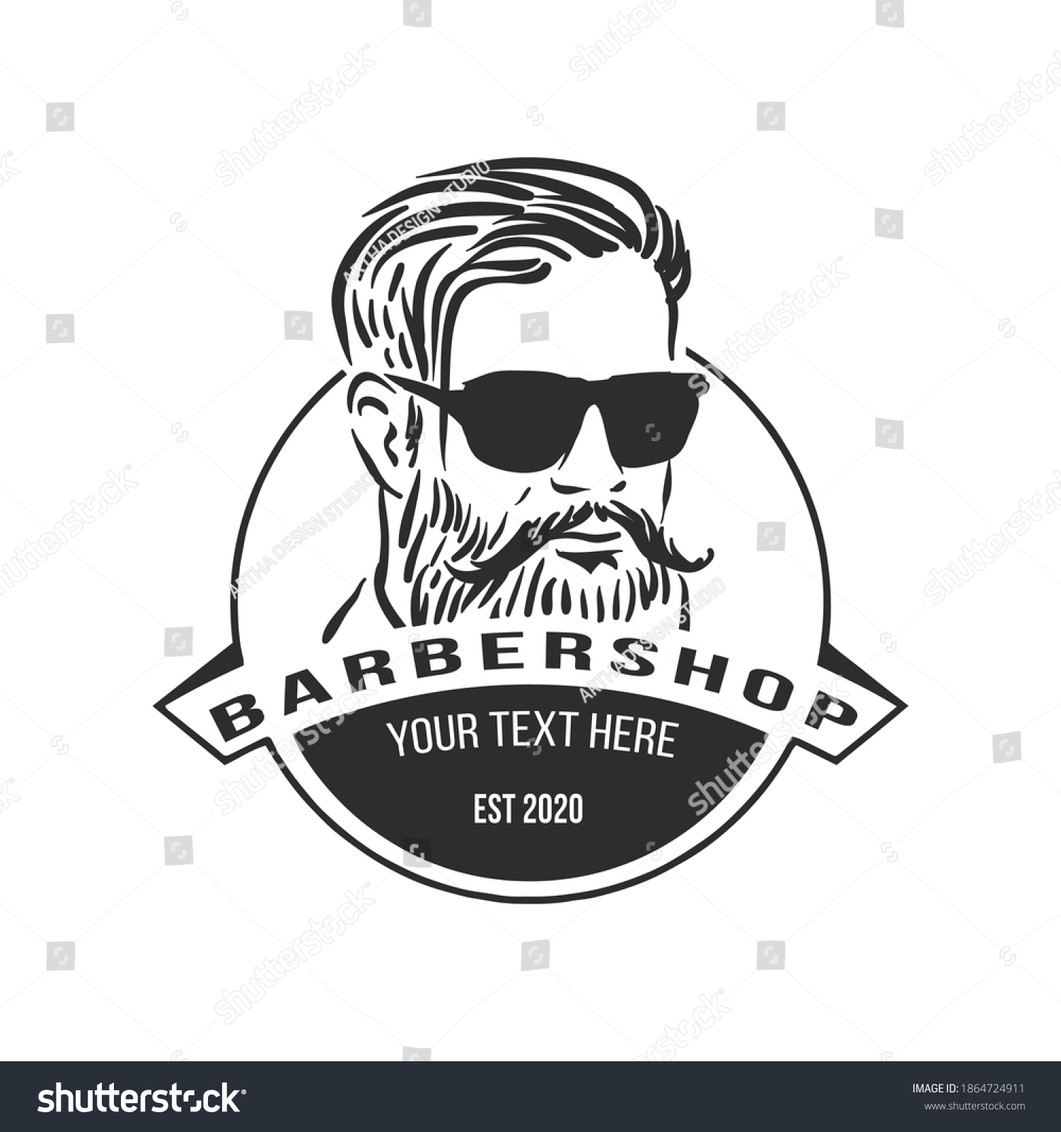 Vektor Stok Barber Shop Logo Template Stylish Hairstyle Tanpa Royalti