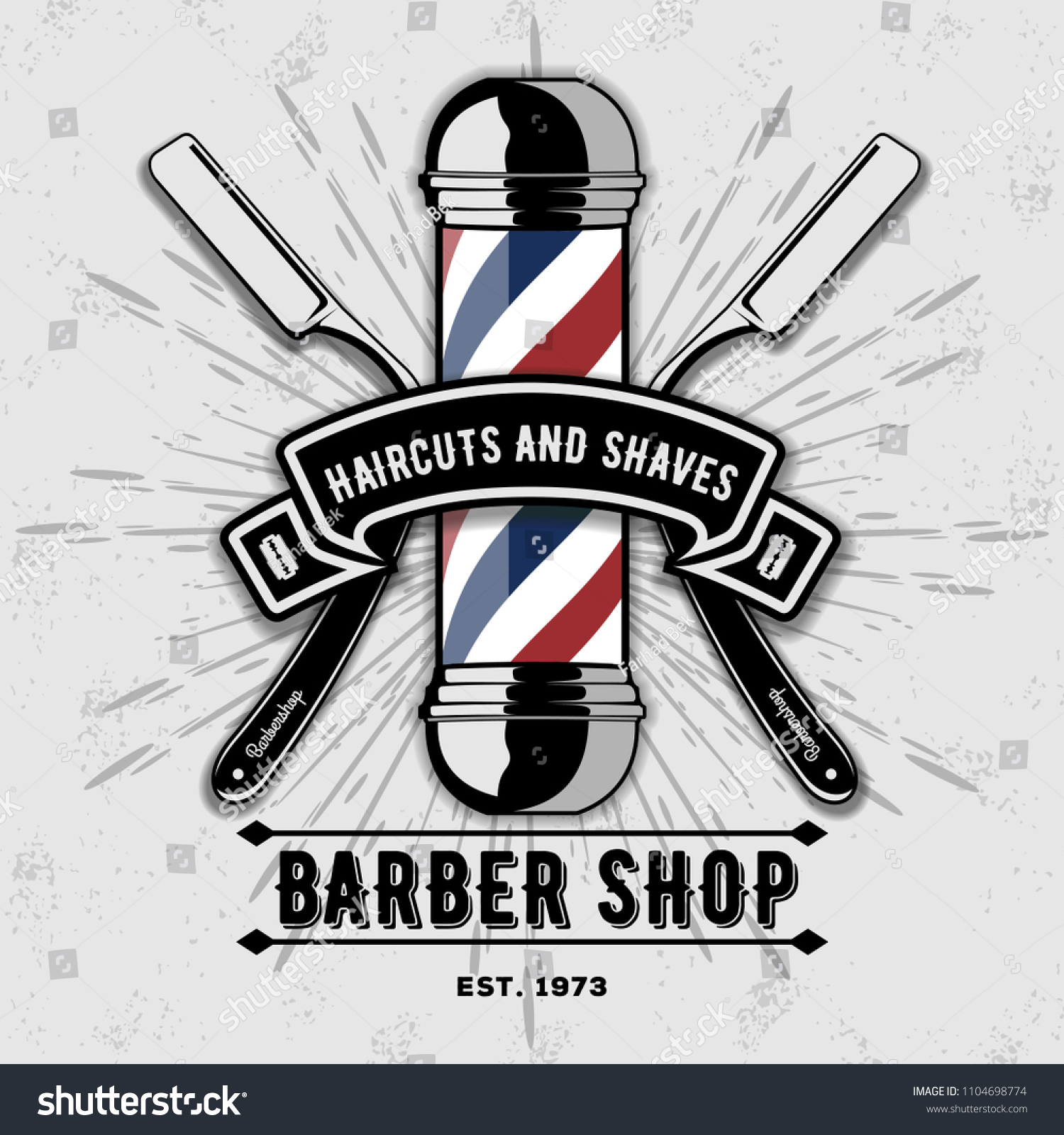 Vektor Stok Barber Shop Logo Barber Pole Vintage Tanpa Royalti