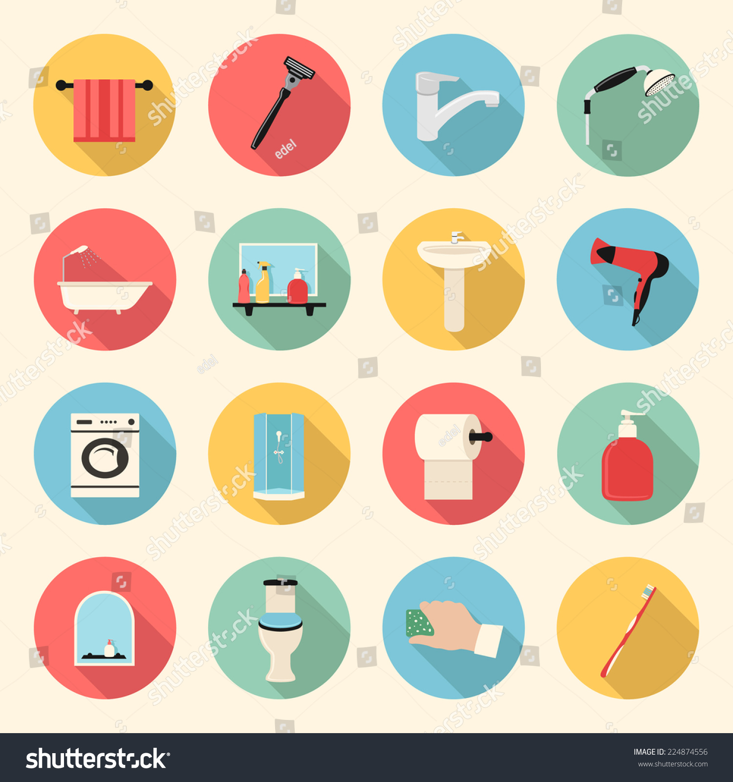 Bathroom Flat Style Icons Set Stock Vector Illustration Shutterstock