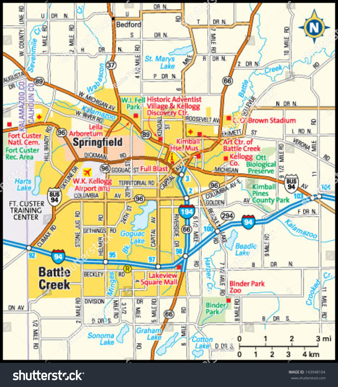 Battle Creek Michigan Area Map Stock Vector 143948104 Shutterstock