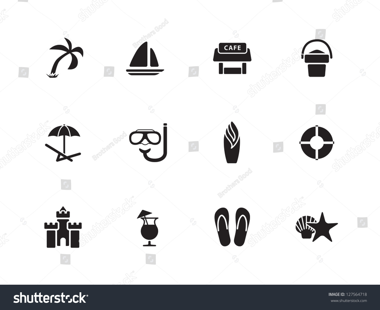 Beach Icons On White Background. Vector Illustration. - 127564718