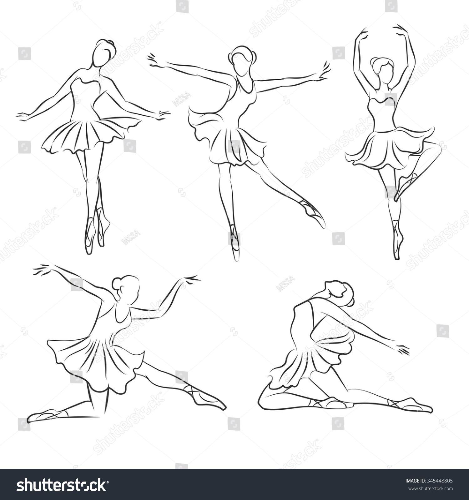 Beautiful Ballerina Hand Drawn Set Ballet Stock Vector 345448805