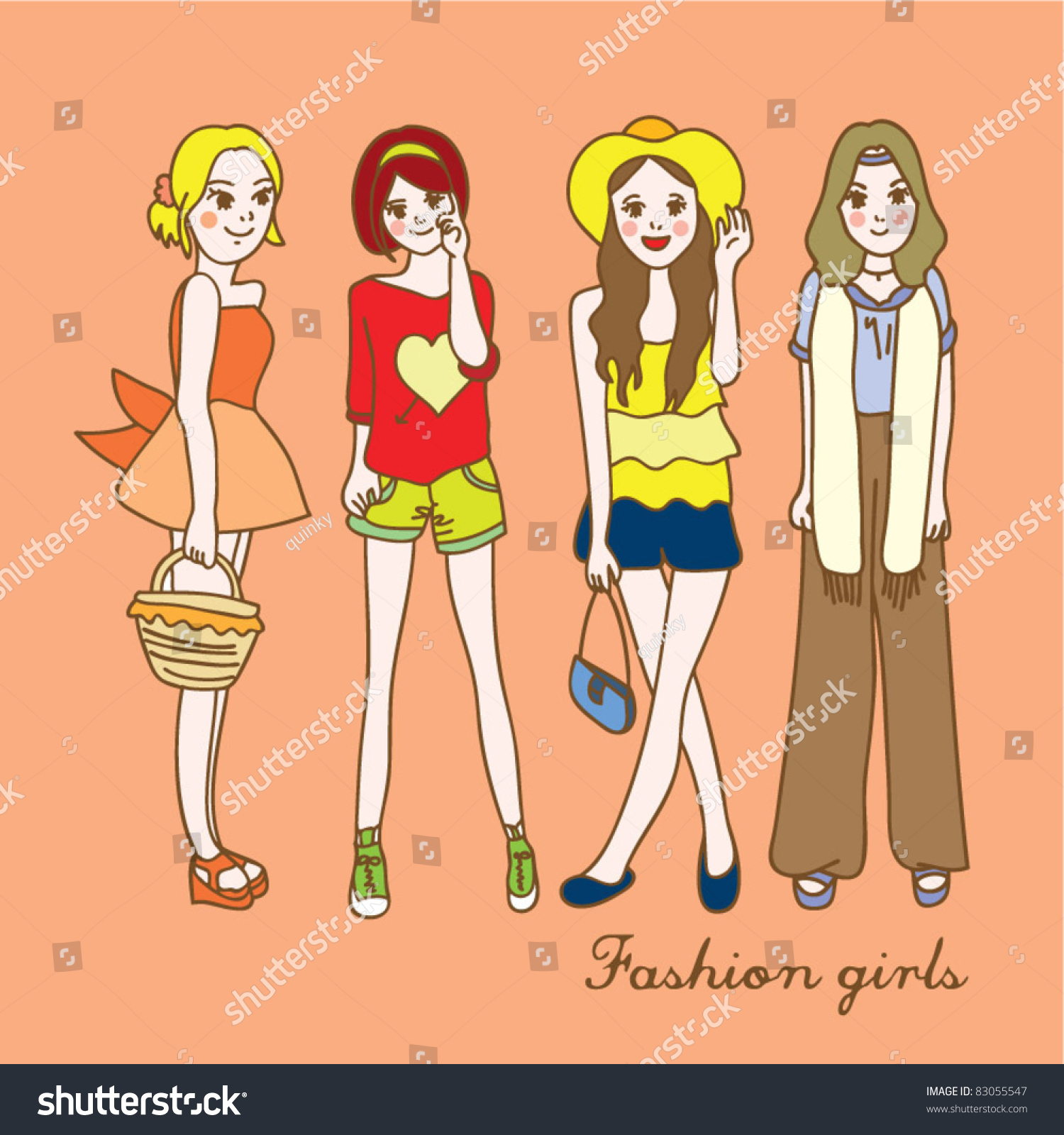 Beautiful Fashion Model Set Stock Vector Illustration 83055547 Shutterstock