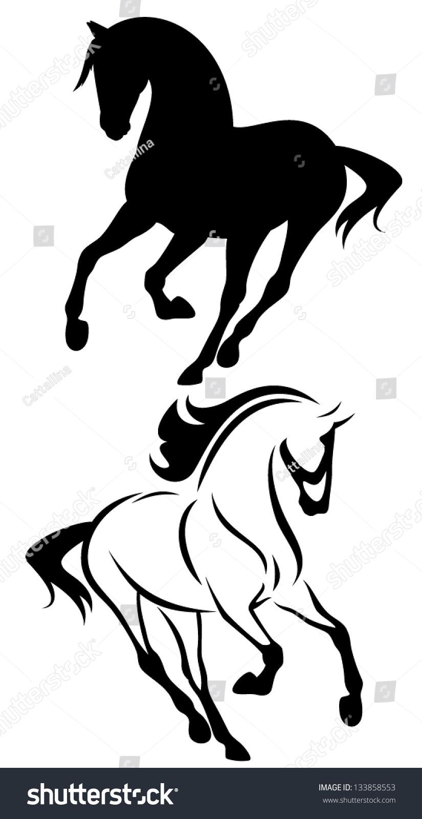 Beautiful Running Horse Vector Outline Silhouette Stock Vector