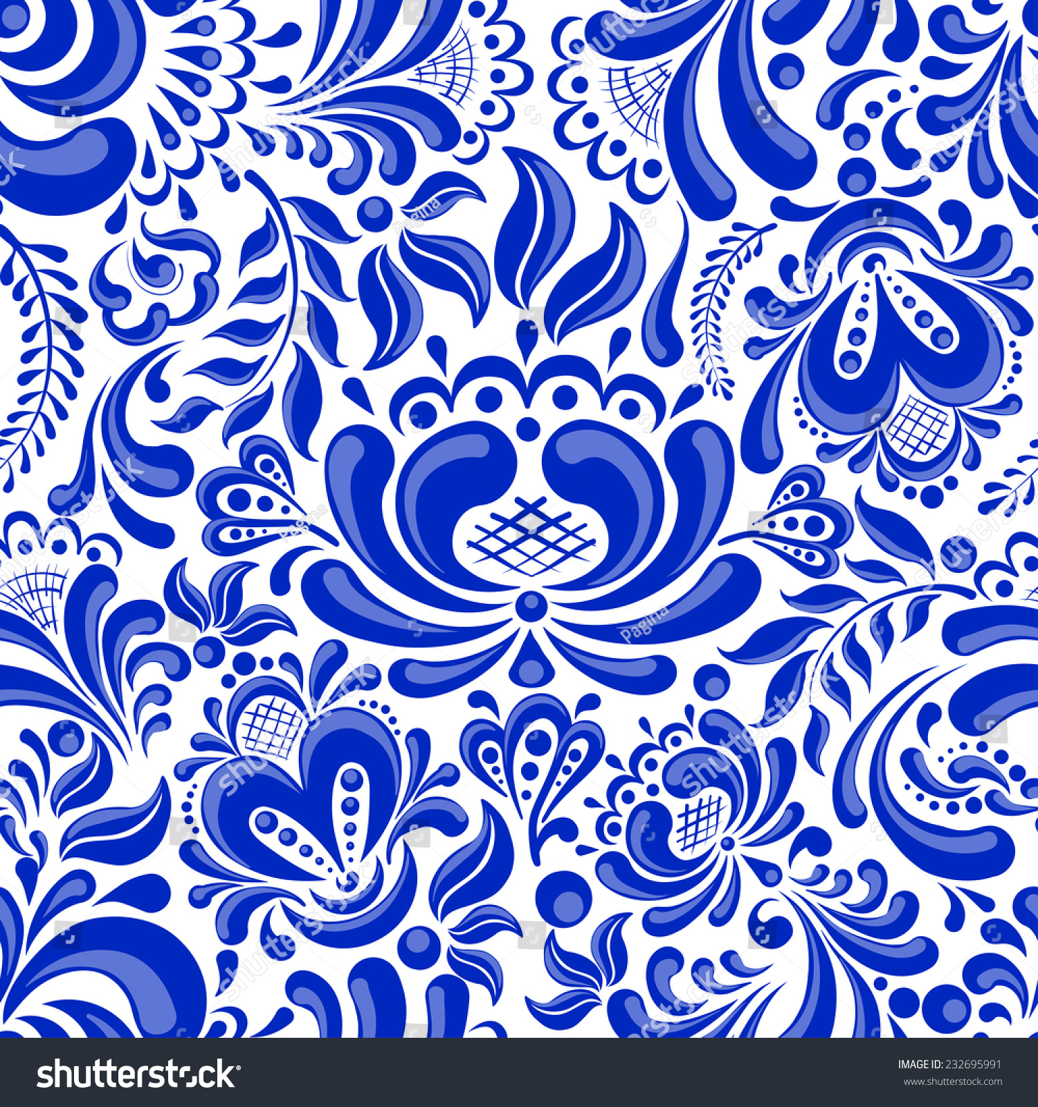 Beautiful Seamless Pattern Russian Style Gzhel Stock Vector 232695991