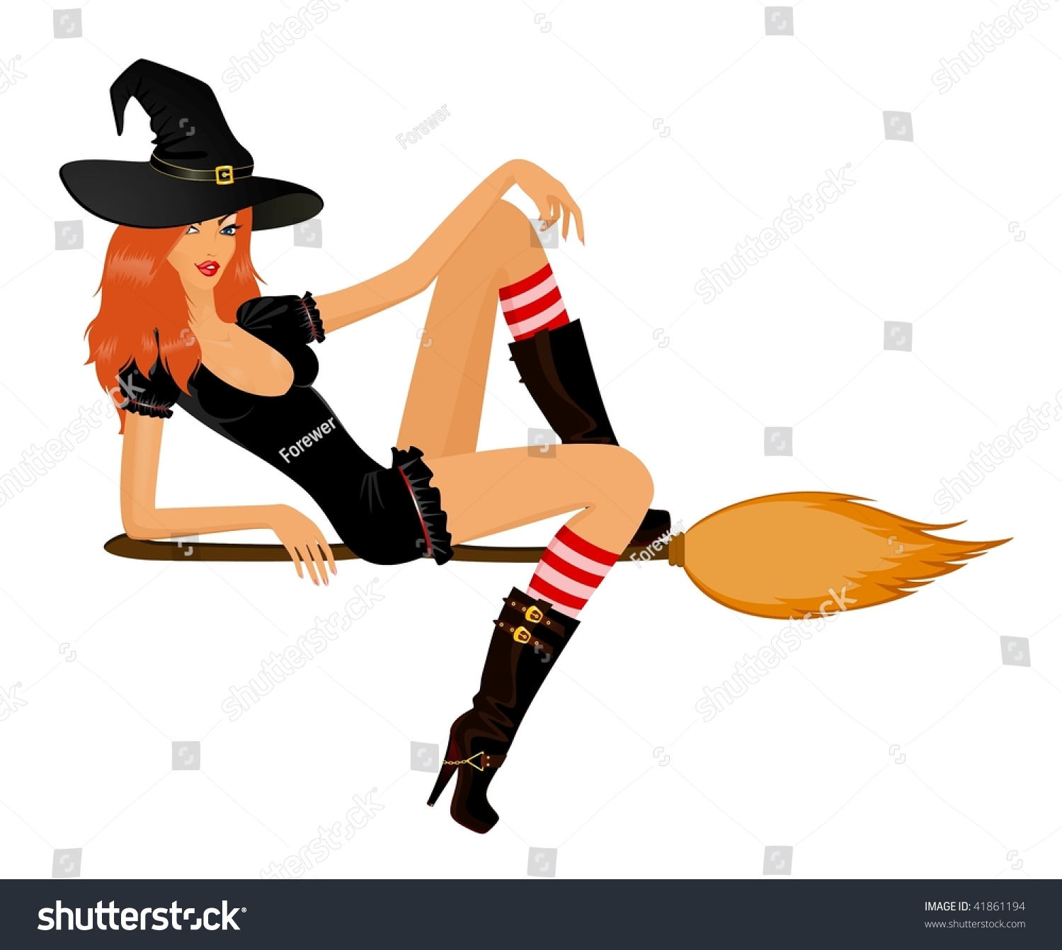 Beautiful Sexy Witch On A Broom On A Background Stock Vector