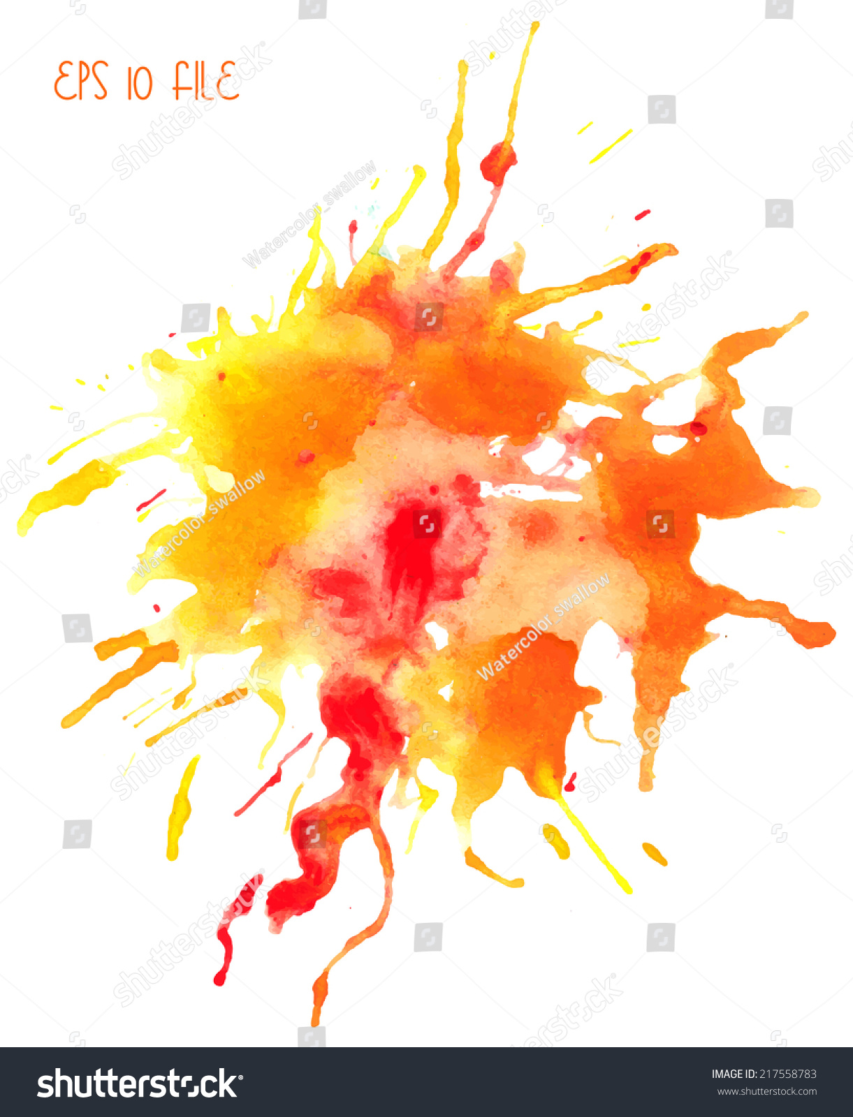 Beautiful Traced Vector Watercolor Splatter Stain Of Yellow And Red