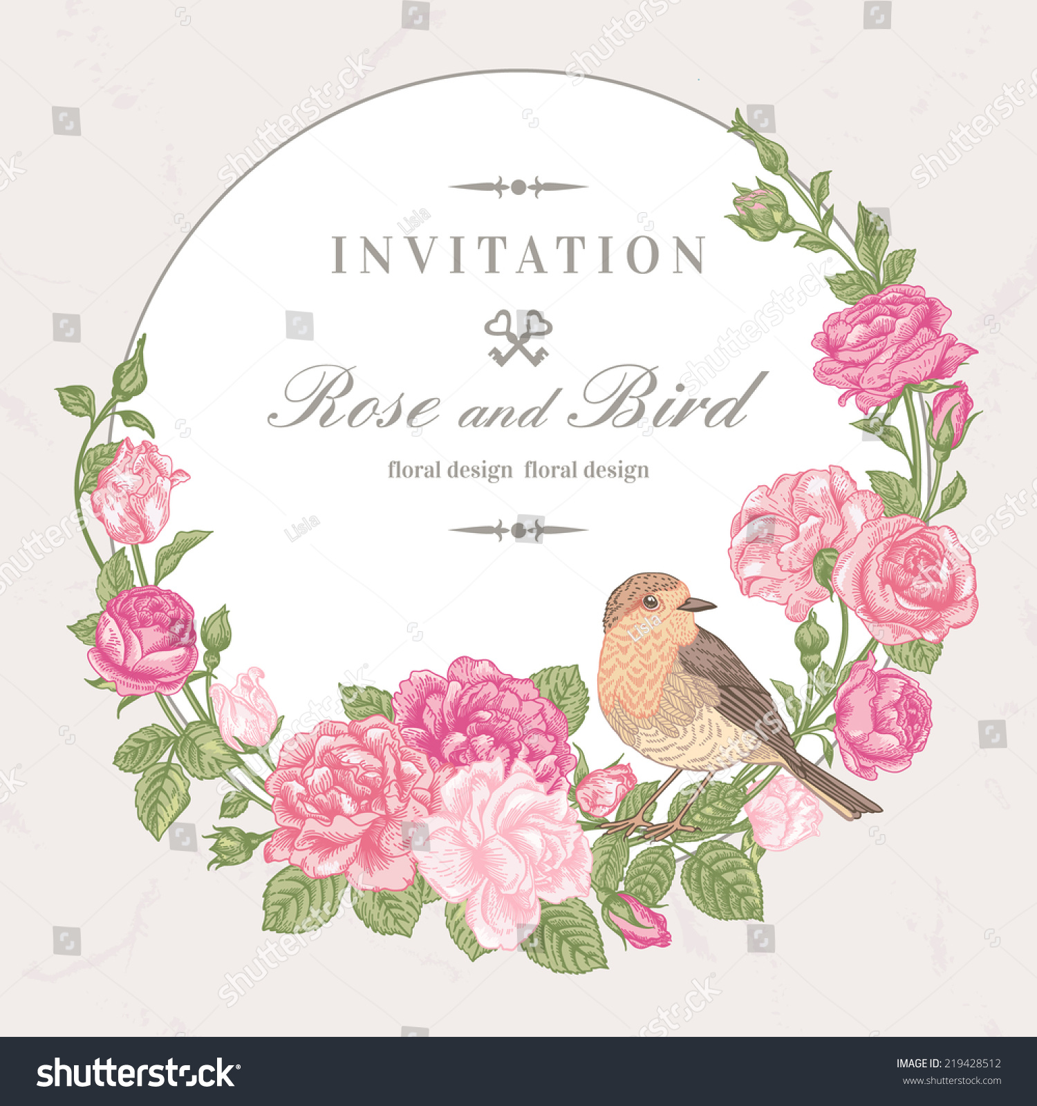 Beautiful Vector Frame With Pink Roses And Birds In Vintage Style ...