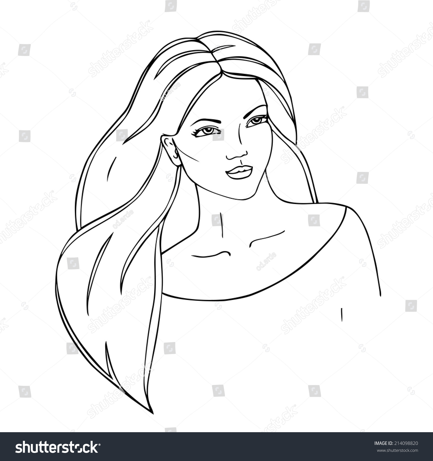 Beautiful Woman Face Black Contour Handdrawn Stock Vector 214098820