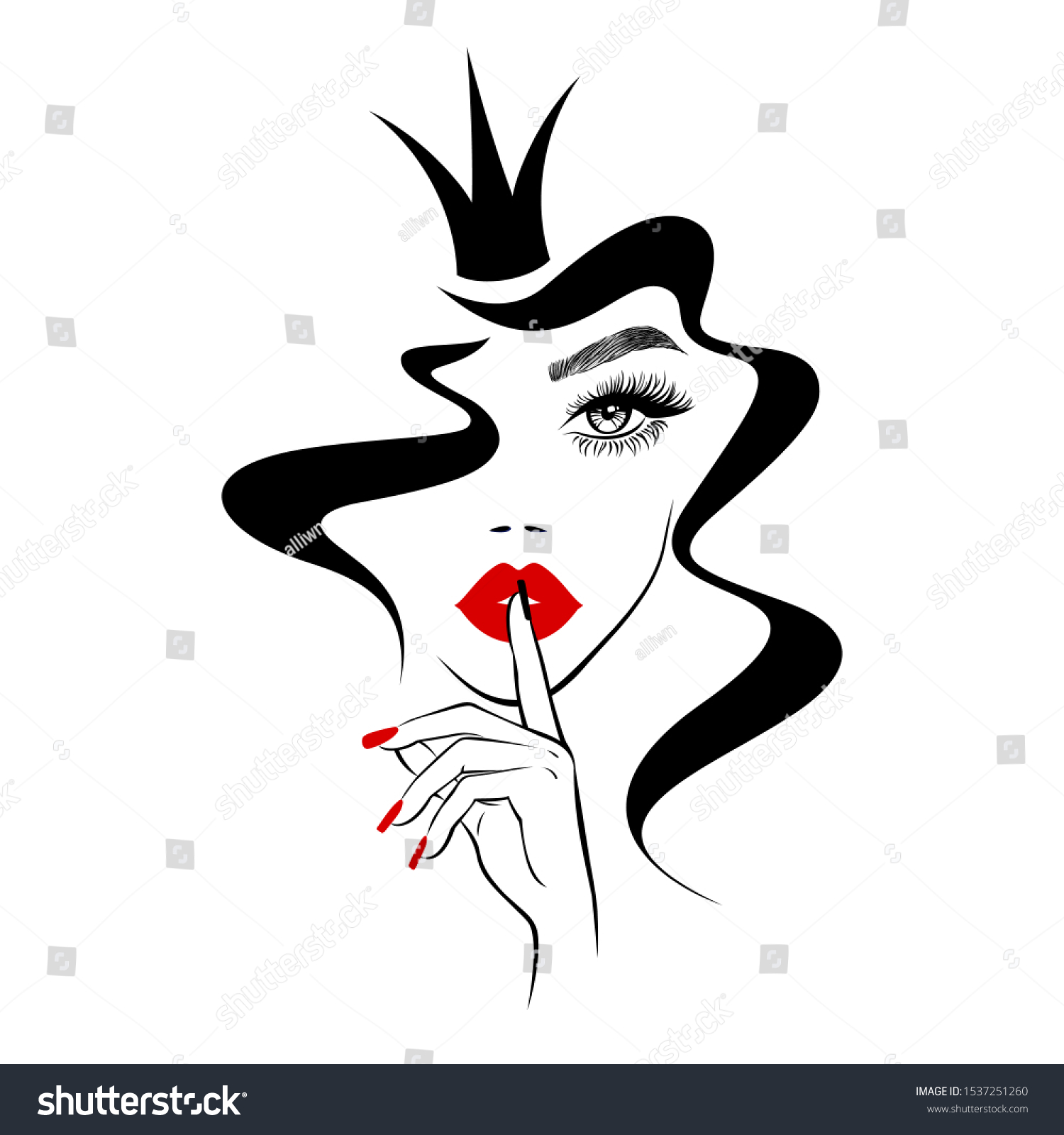 Beautiful Woman Face Red Lips Black Stock Vector Royalty Free