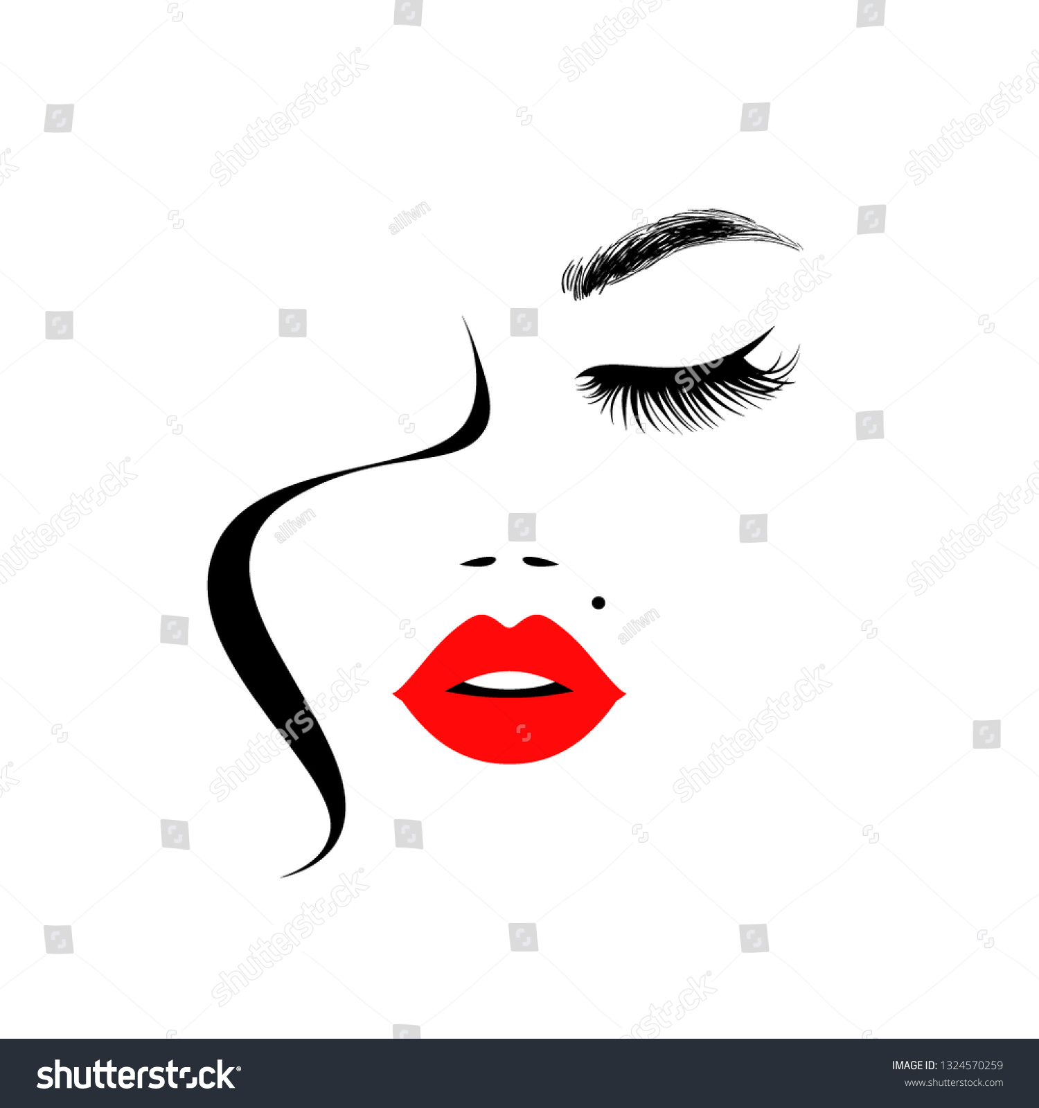 Beautiful Woman Sexy Red Lips Lush Stock Vector Royalty Free