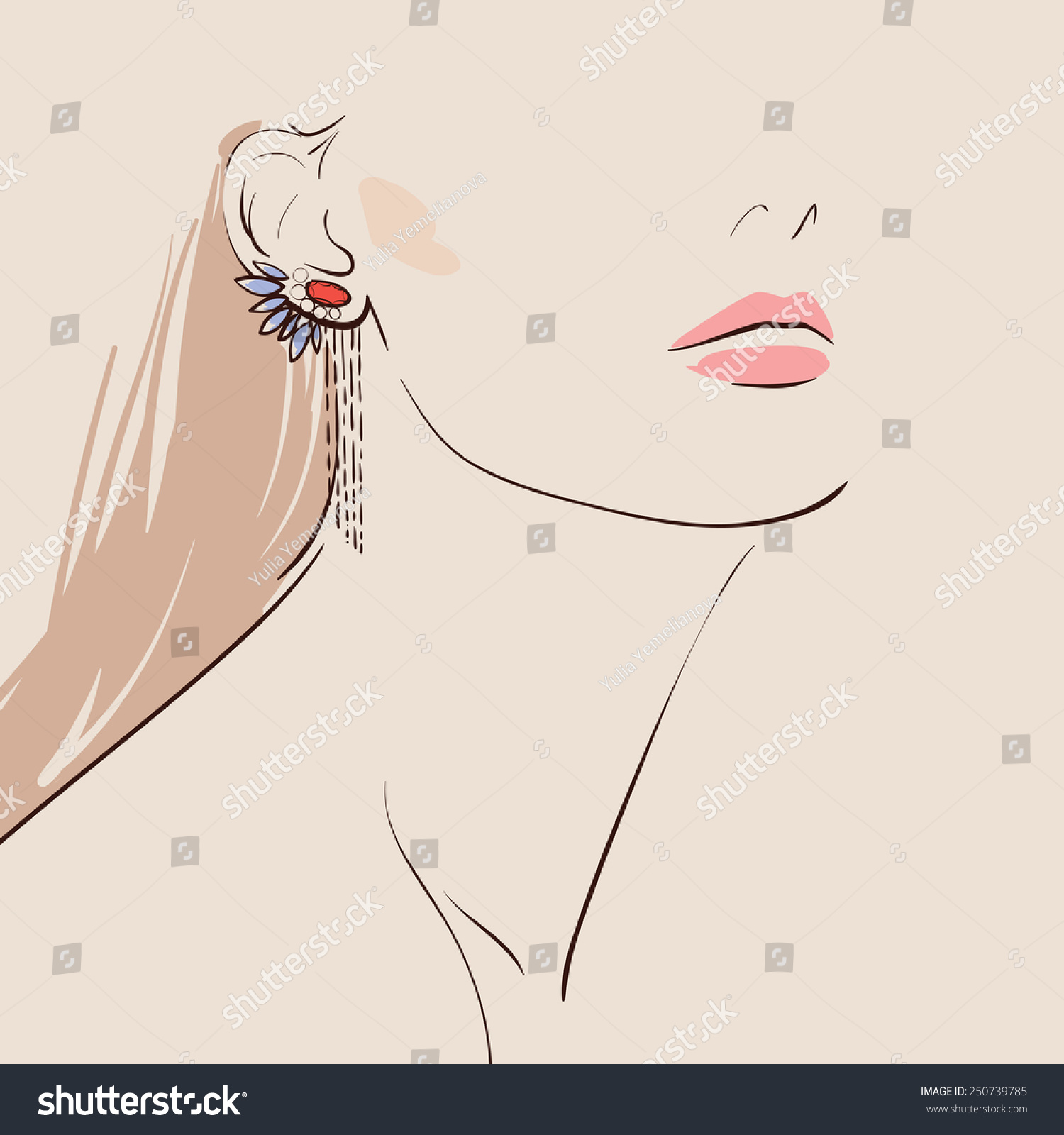 Beautiful Woman Wearing Earrings Vector Illustration Eps 10 250739785 Shutterstock 8801