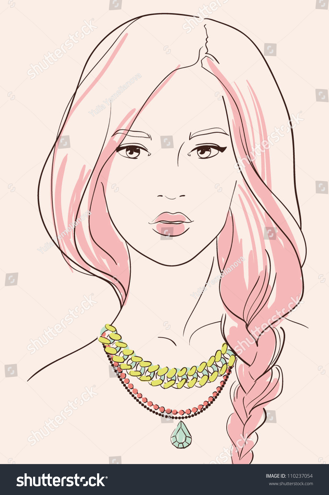 Beautiful Woman Wearing Jewelry Necklace Vector Illustration Eps 10