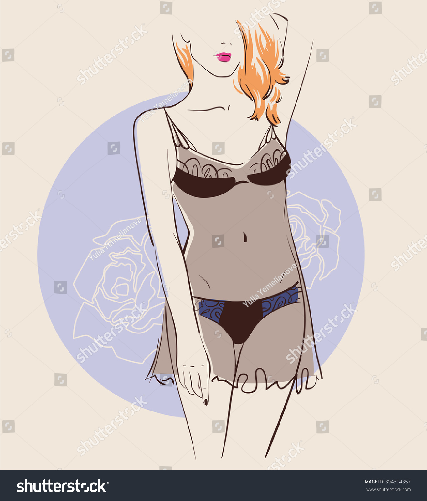 Beautiful Woman Wearing Sexy Lingerie Vector Illustration Eps