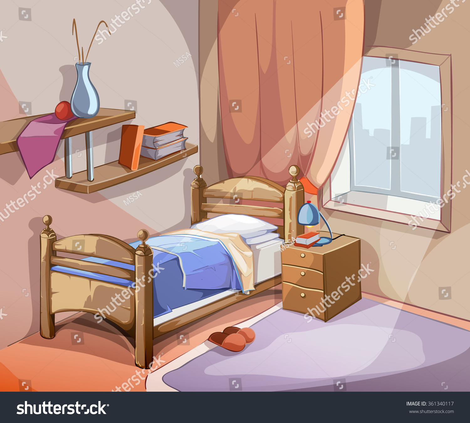Bedroom Interior Cartoon Style Furniture Design Stock Vector 361340117