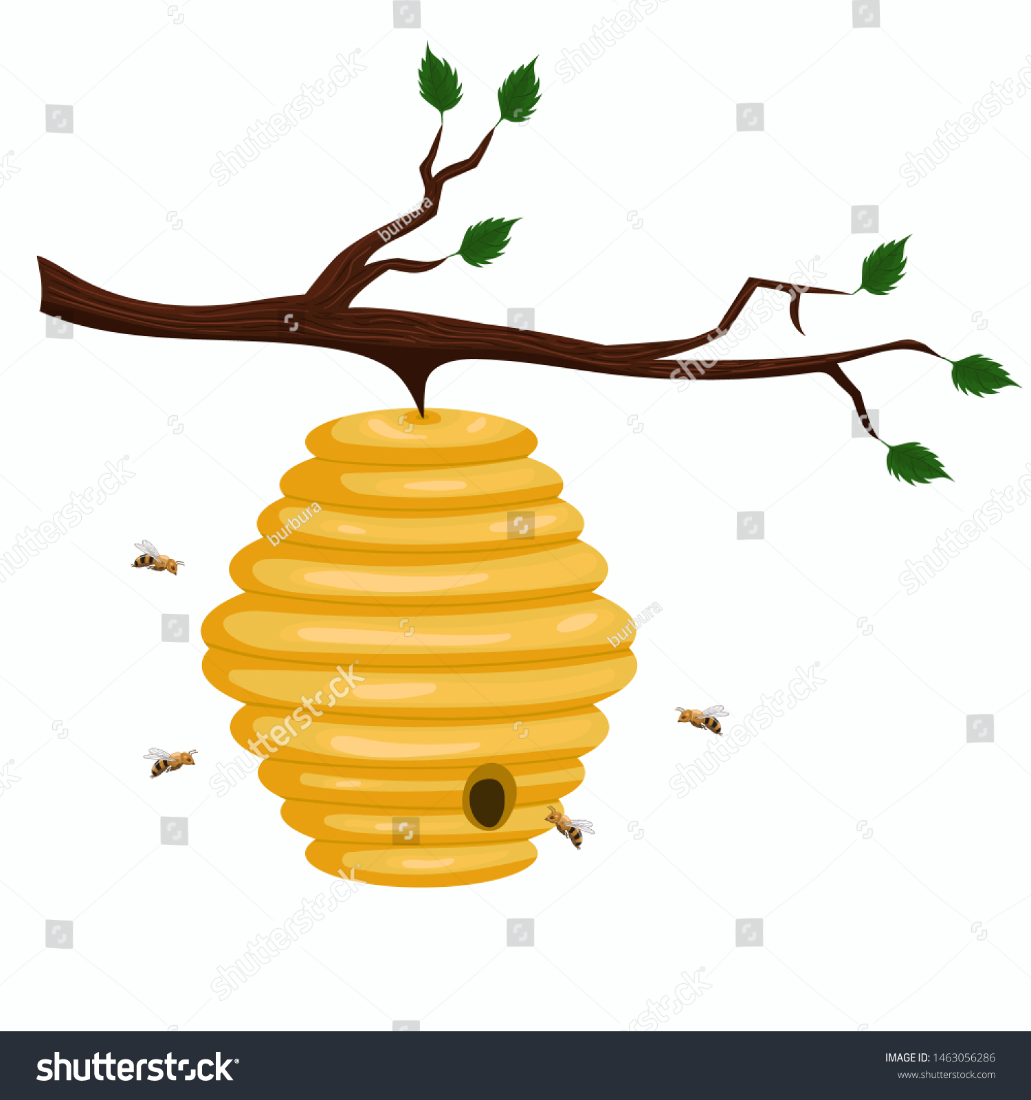 Beehive Wild Bees Hanging On Branch Stock Vector Royalty Free 1463056286