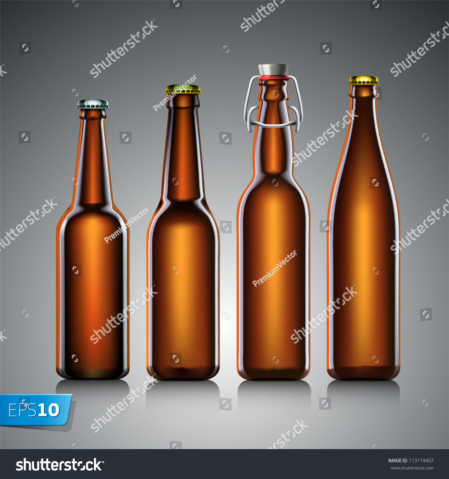 Beer Bottle Set With No Label, Vector Eps 10 Illustration. - 113174407