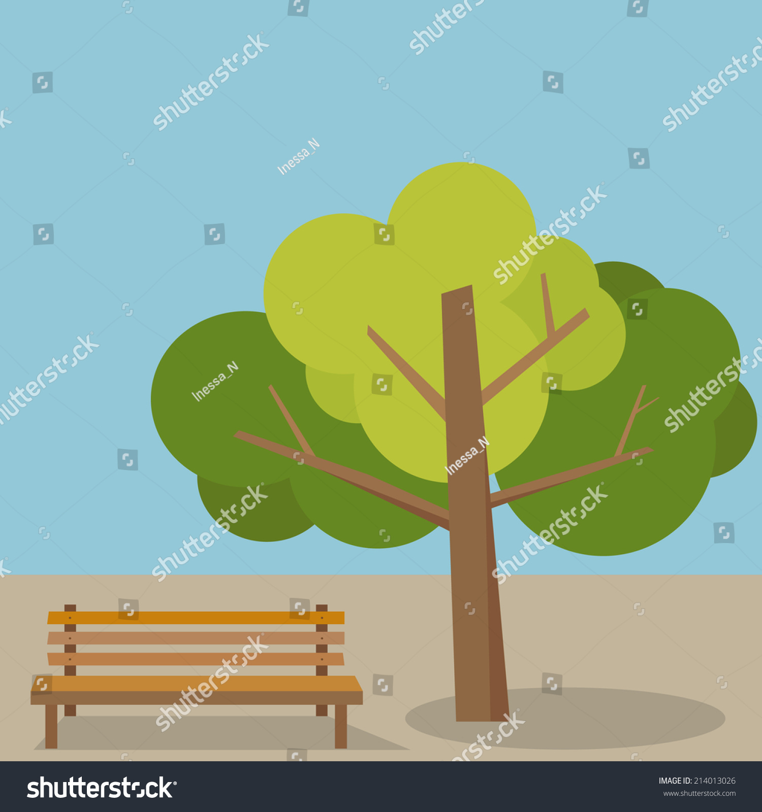 Bench Under Tree Stock Vector 214013026 - Shutterstock