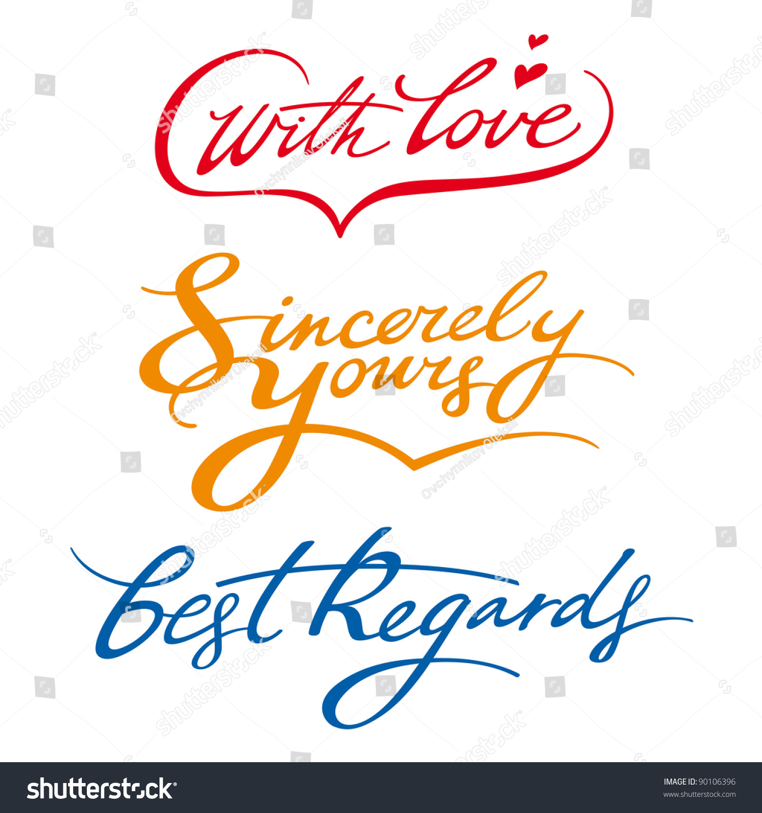 Best Regards Sincerely Yours Love Signature Stock Vector 90106396 